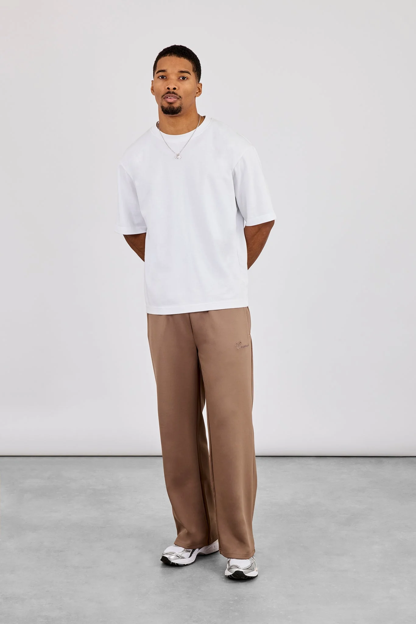 Embroidered Poly Track Pant - Taupe - Image 4