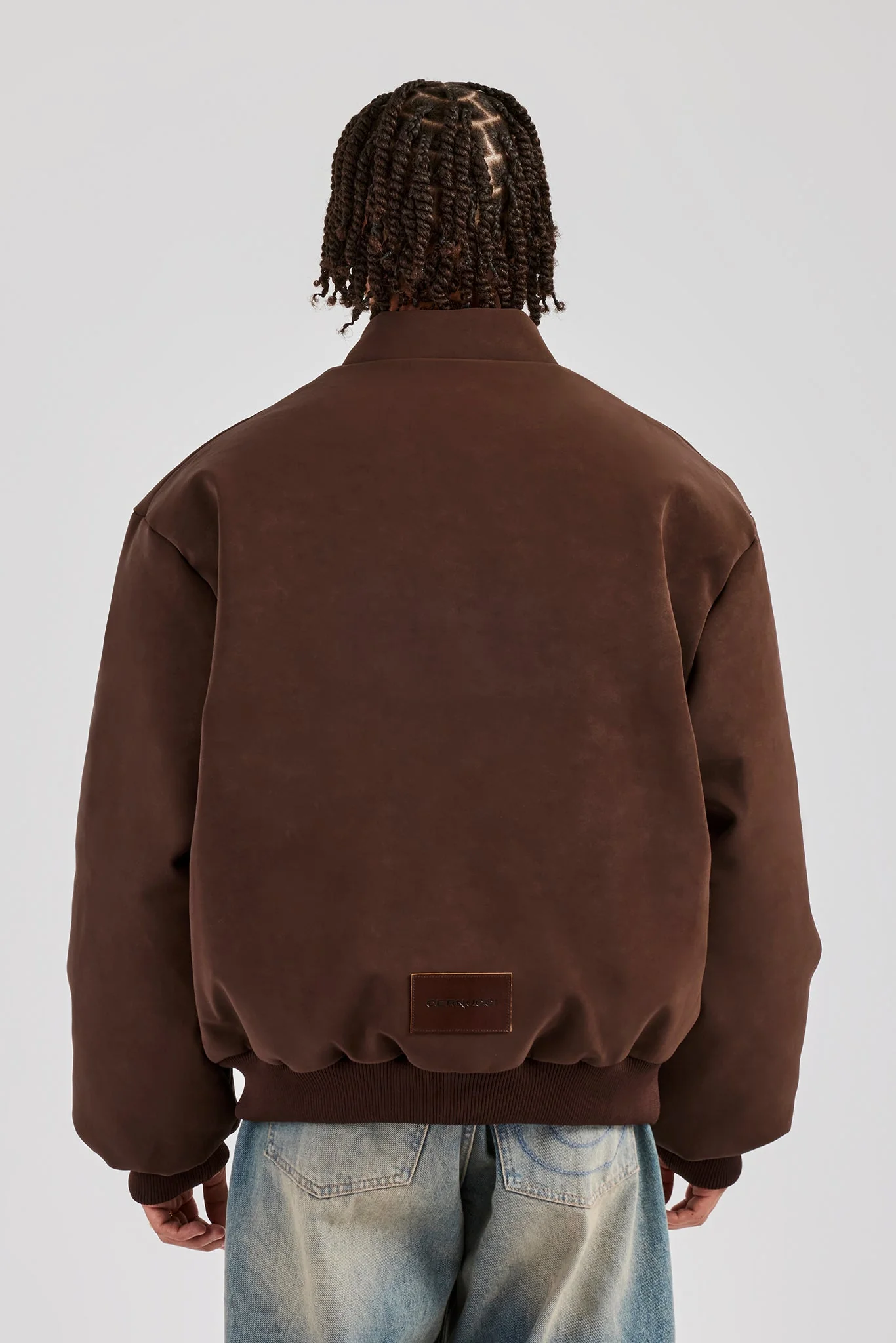Embroidered Puffer Bomber Jacket - Chocolate - Image 3