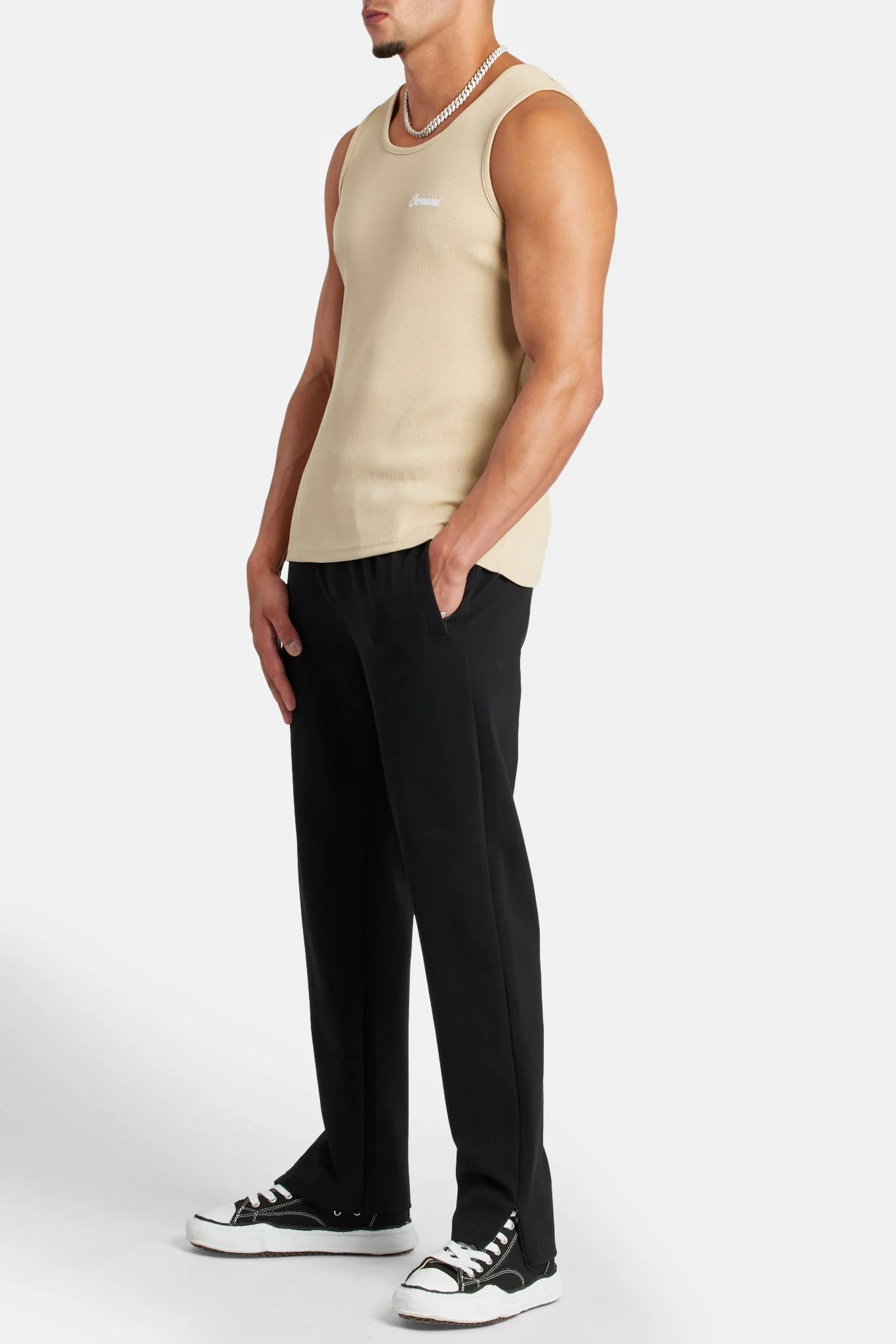 Embroidered Slim Fit Vest - Stone - Image 4