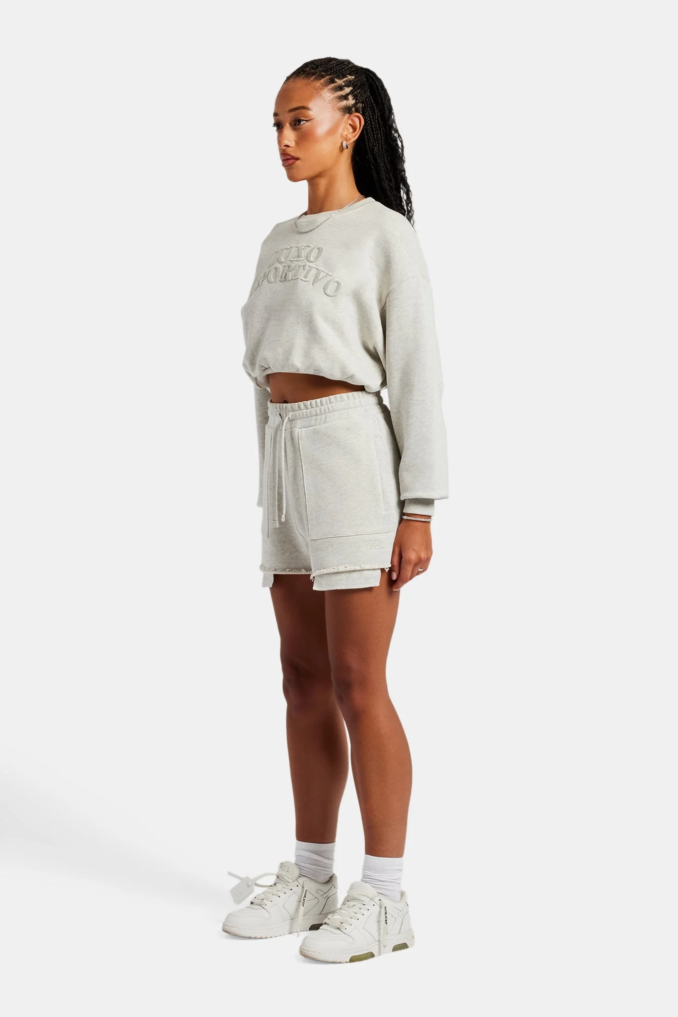 Esportivo Embroidered Sweat & Short Set - Grey Marl - Image 2