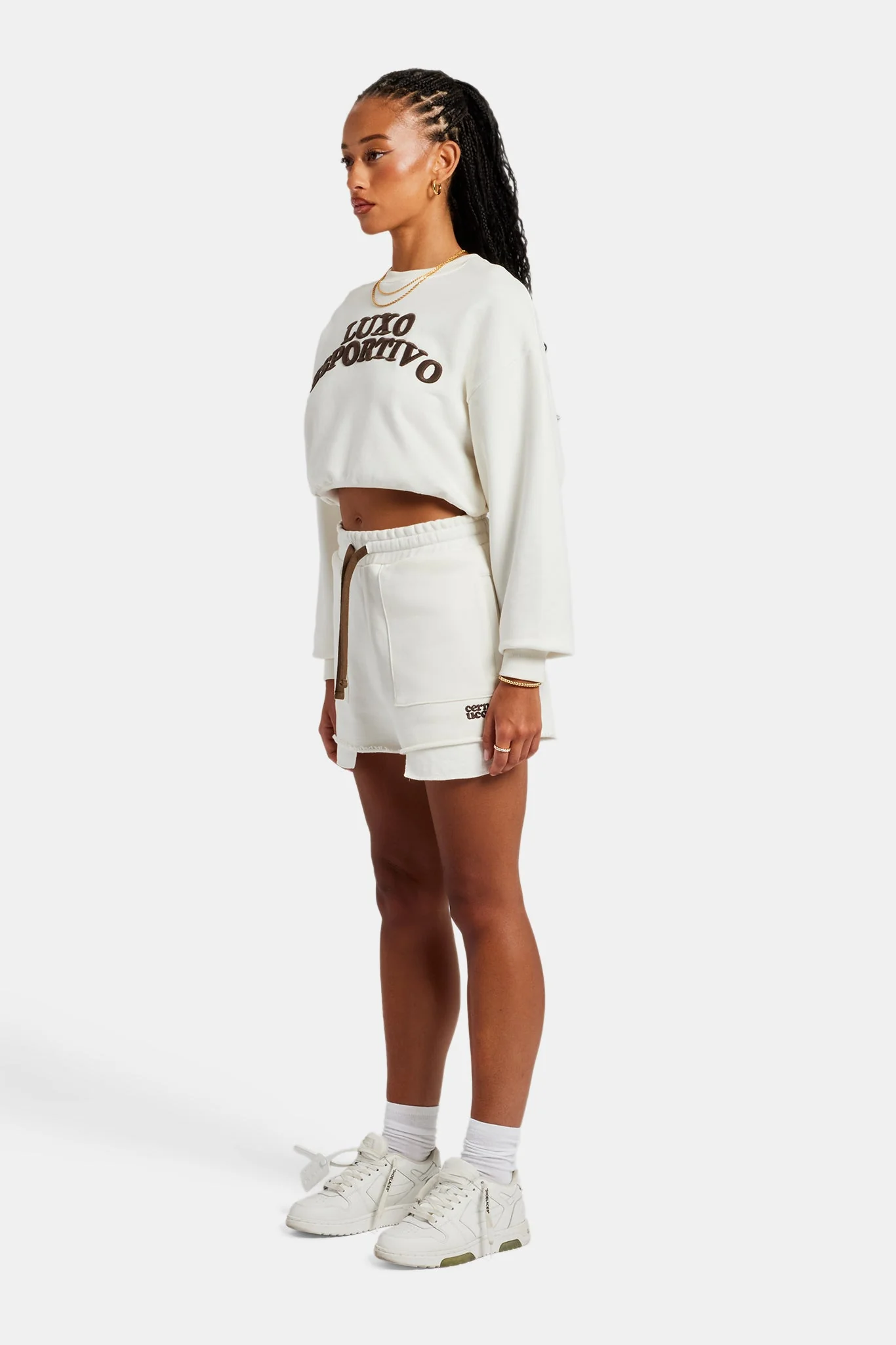 Esportivo Embroidered Sweatshirt & Short Set - Off White - Image 2