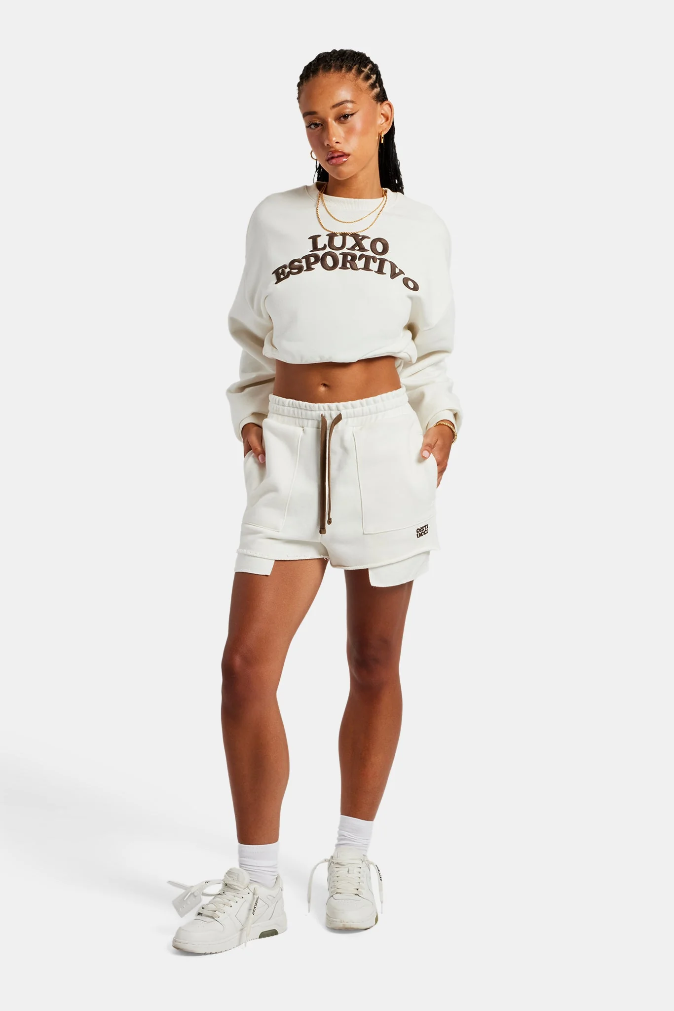 Esportivo Embroidered Sweatshirt & Short Set - Off White - Image 4