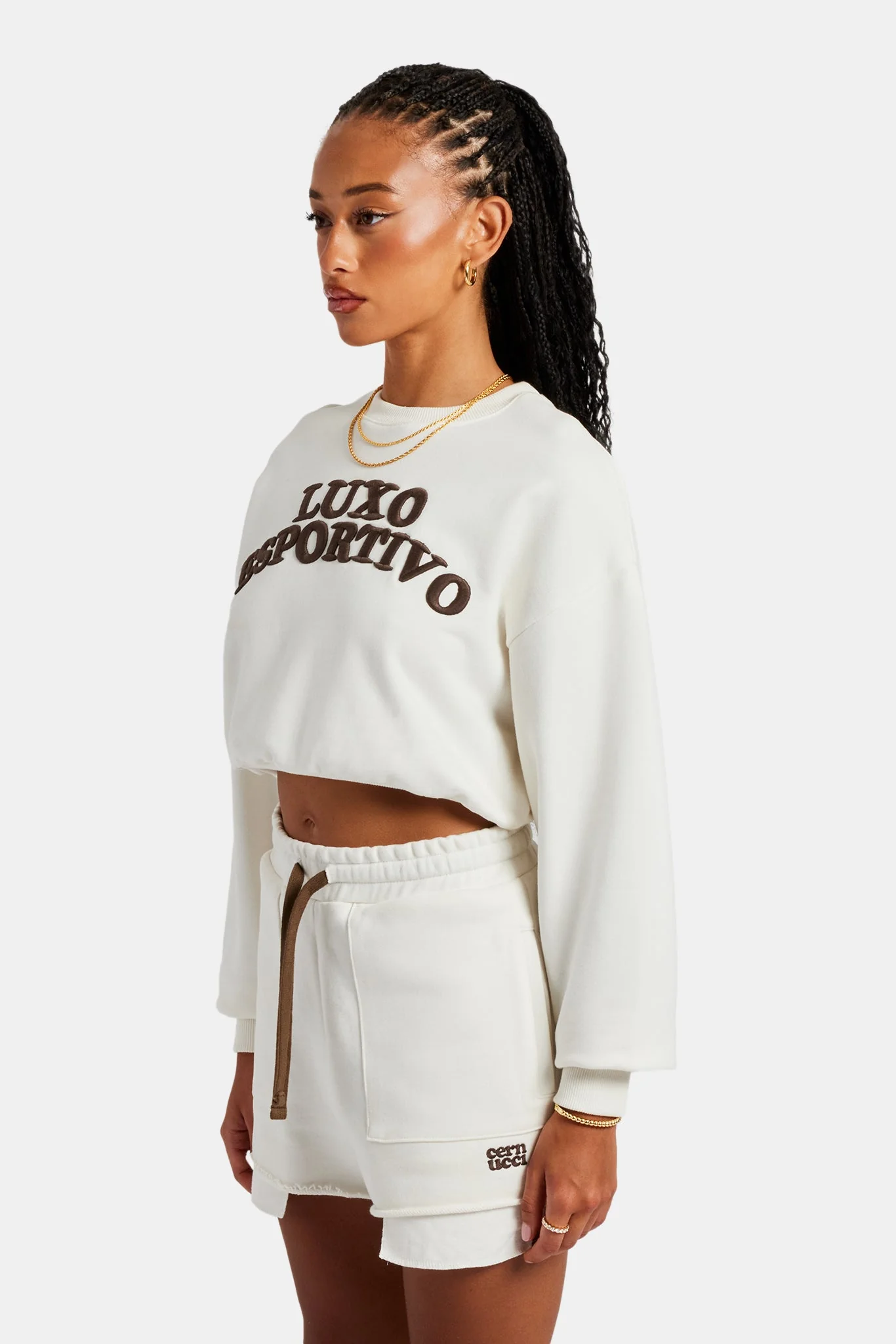 Esportivo Embroidered Sweatshirt & Short Set - Off White - Image 5
