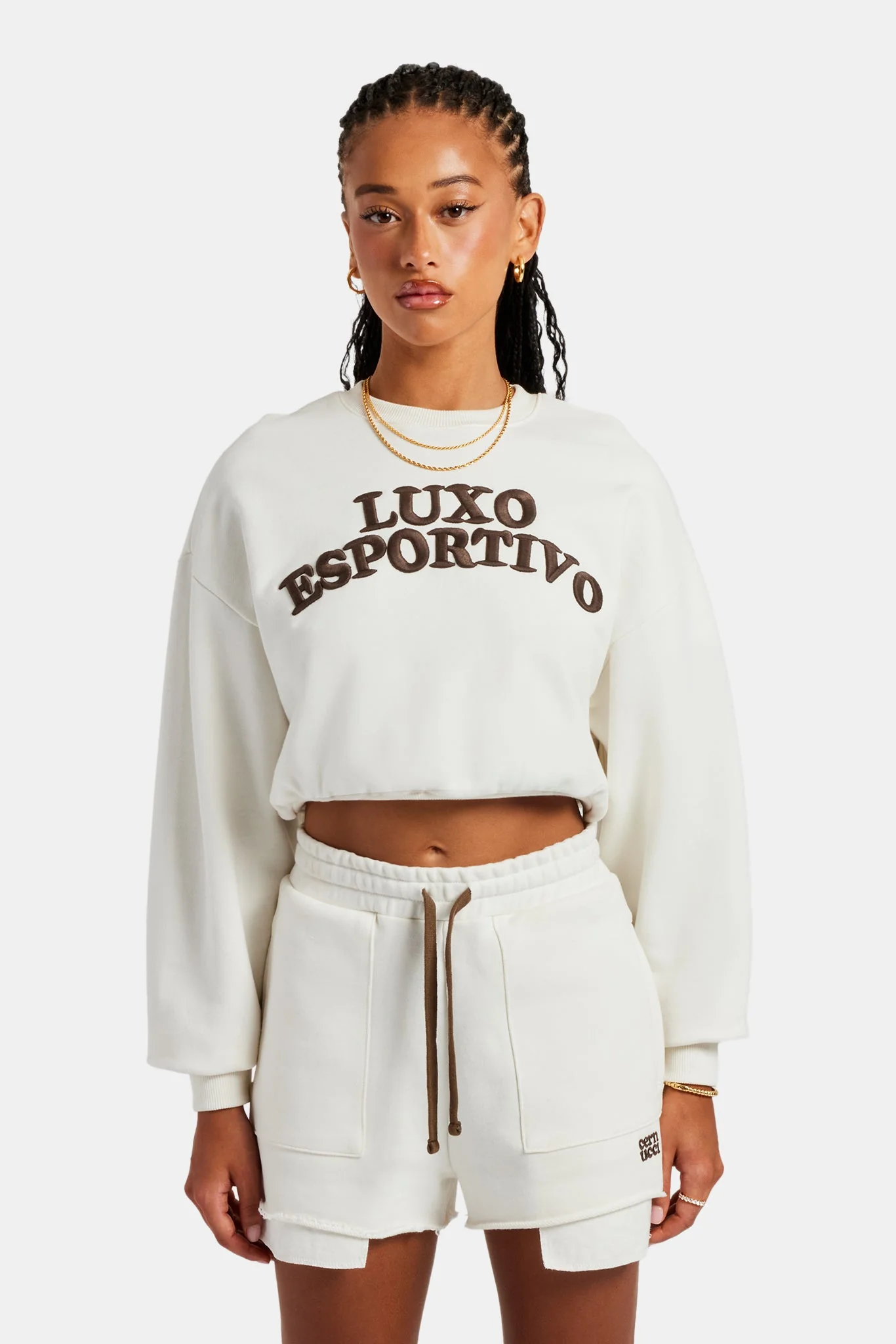 Esportivo Embroidered Sweatshirt & Short Set - Off White - Image 6
