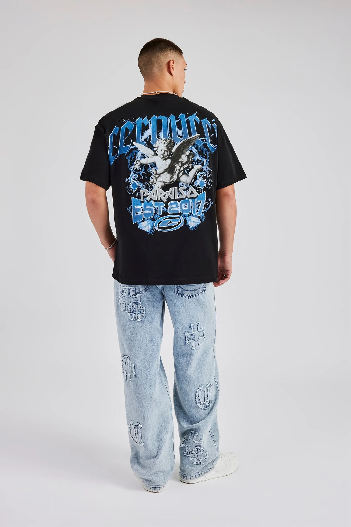 Est 17 Back Graphic Oversized T-Shirt - Black - Image 3