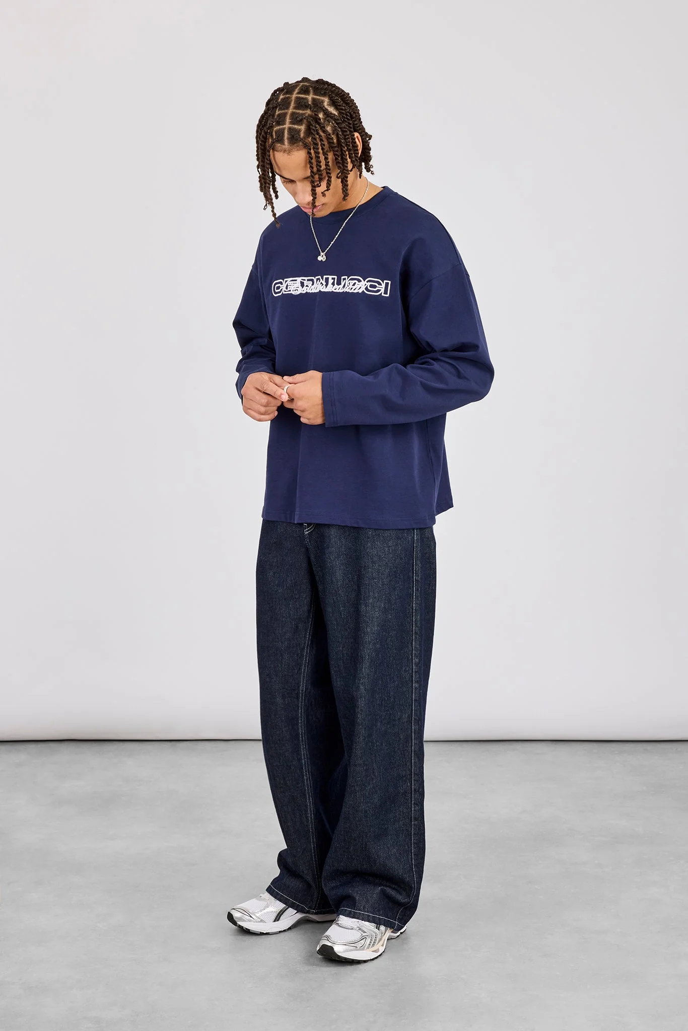 Established 2017 Boxy Long Sleeved T-Shirt - Navy Blue - Image 4