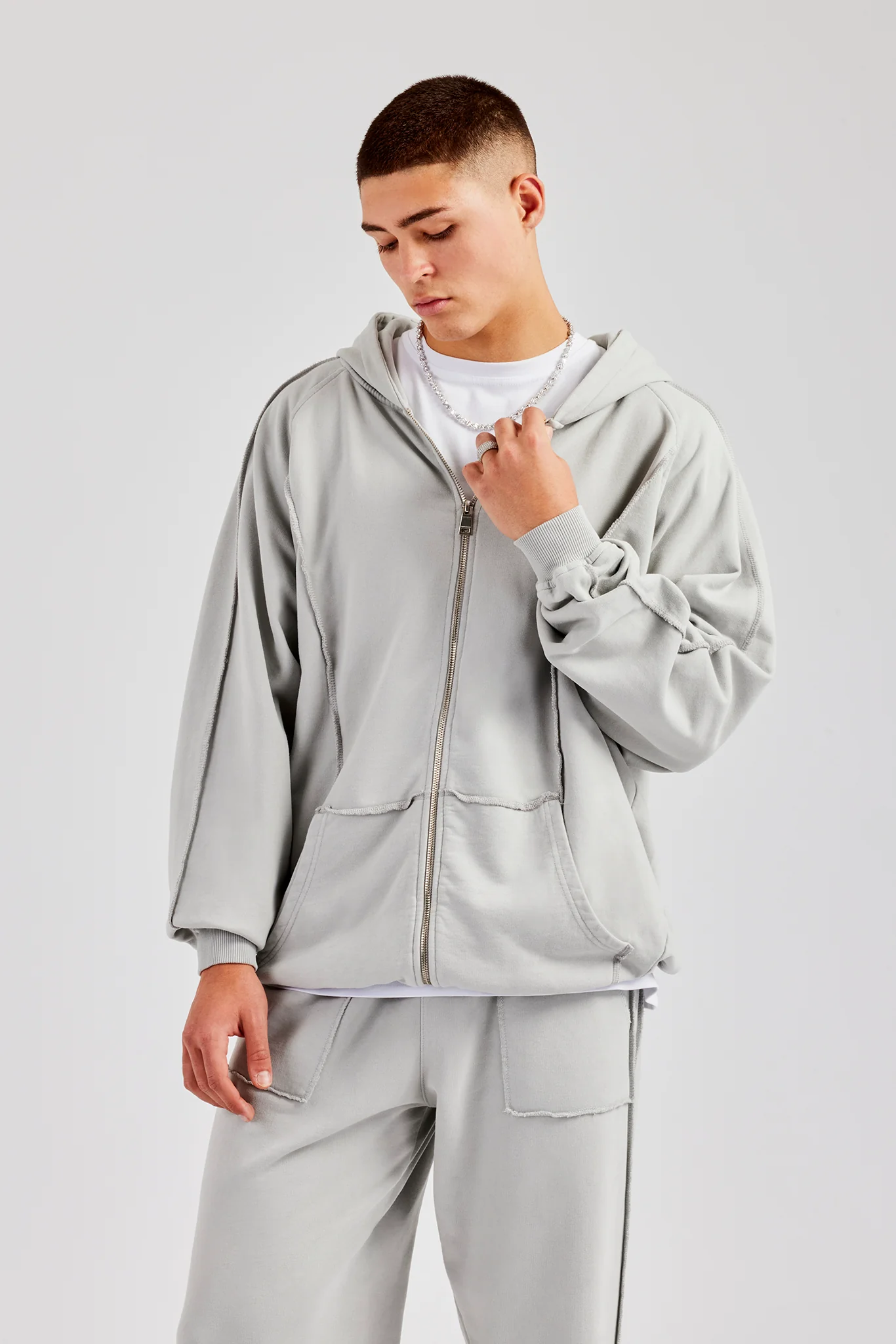 Exposed Seam Tracksuit - Ash Grey - Image 5