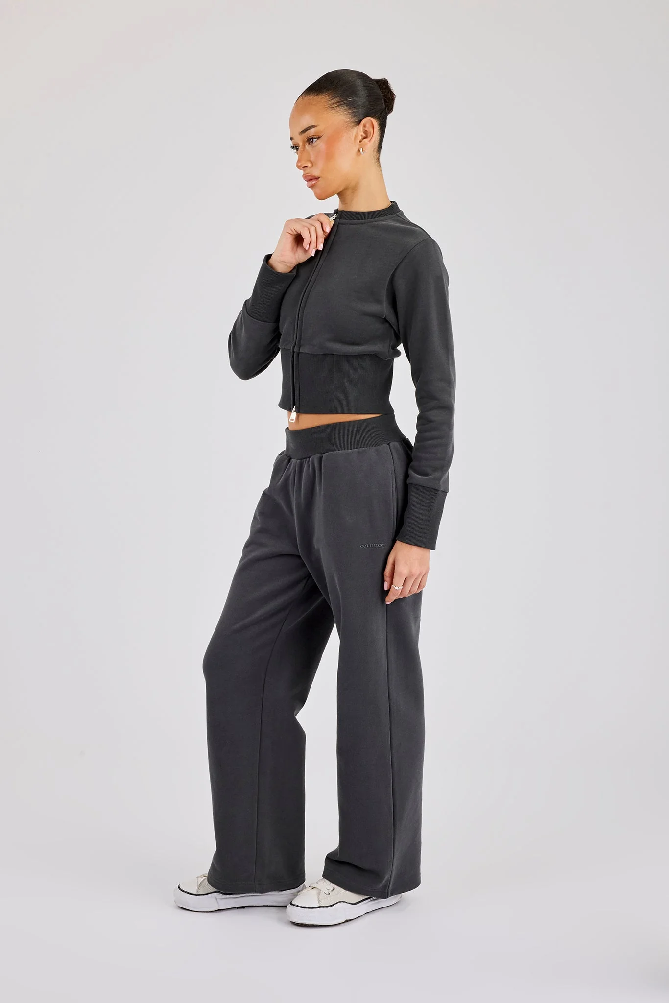 Fitted Rib Zip Through Sweat - Charcoal - Image 5