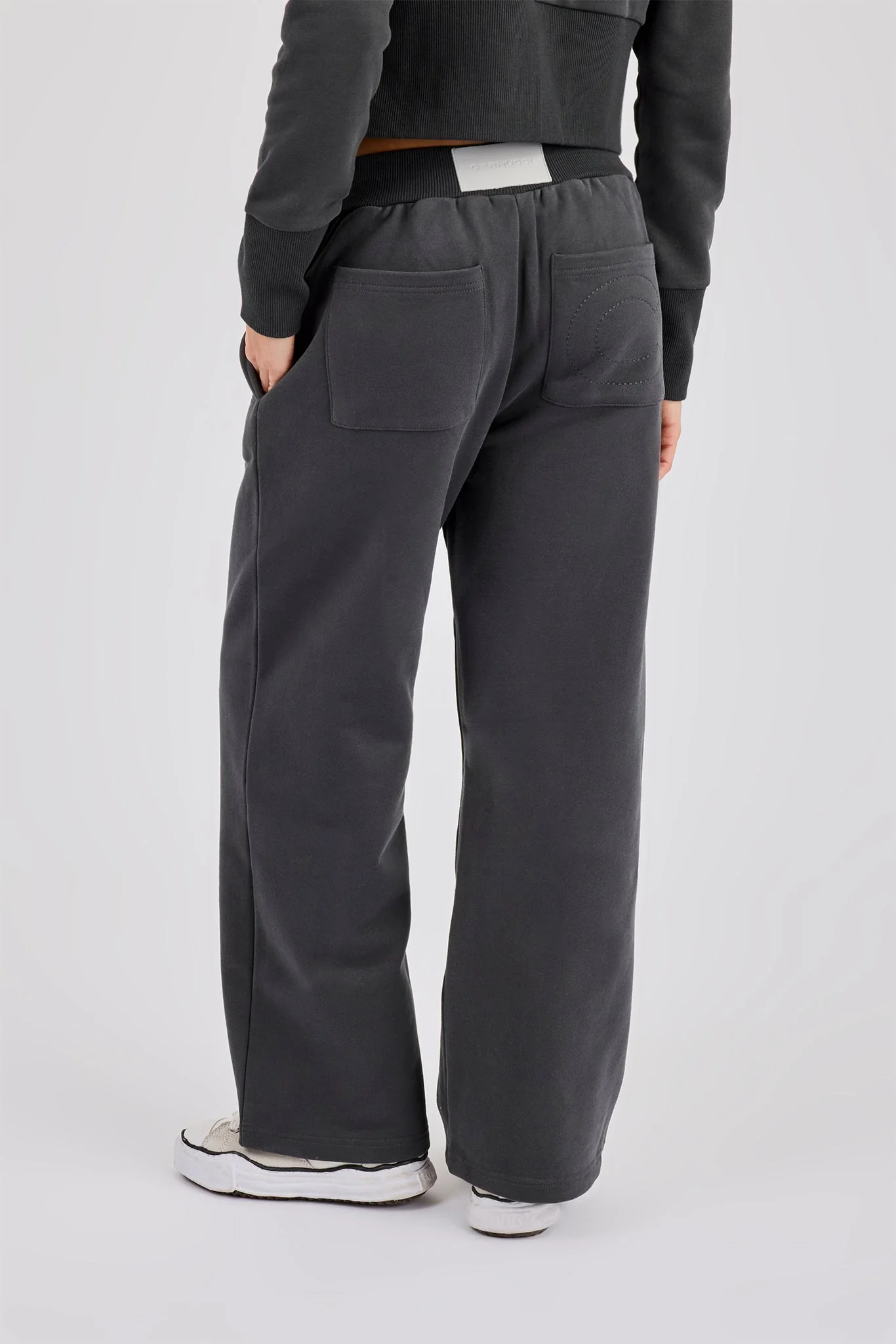 Fitted Rib Zip Through Sweat & Wide Leg Jogger - Charcoal - Image 5