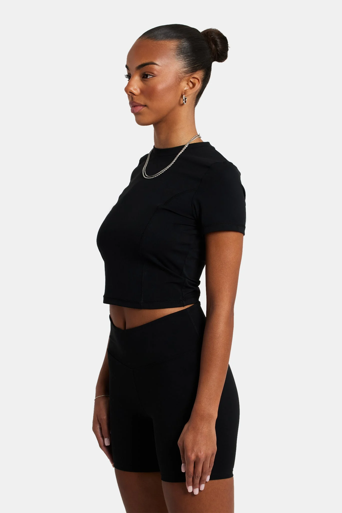 Fitted Seam Detail T-Shirt - Black - Image 2