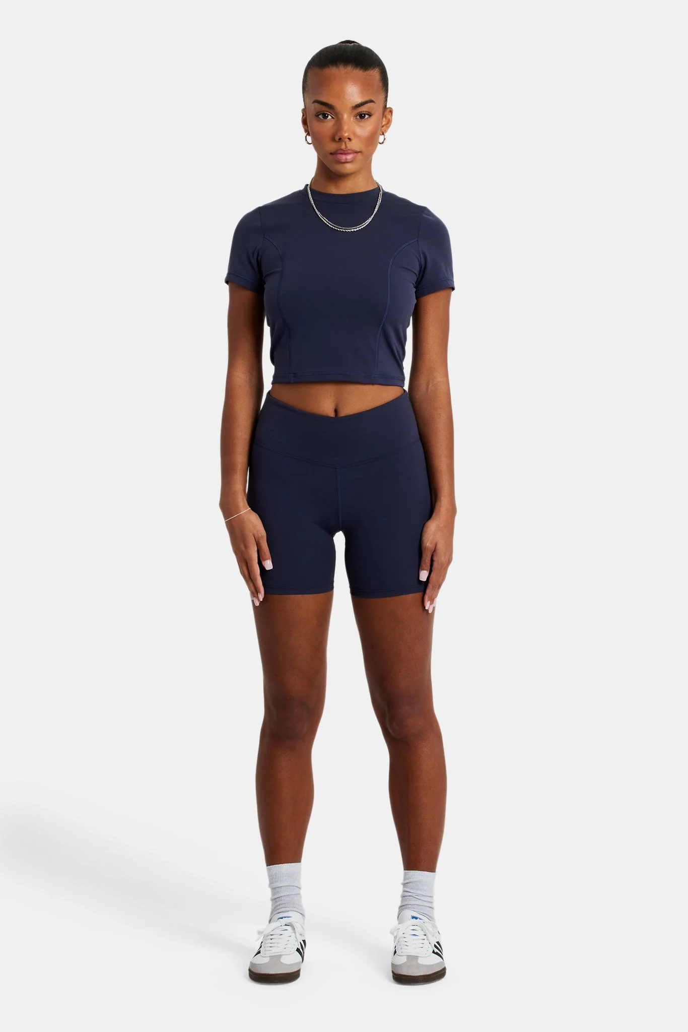 Fitted Seam Detail T-Shirt - Navy - Image 4