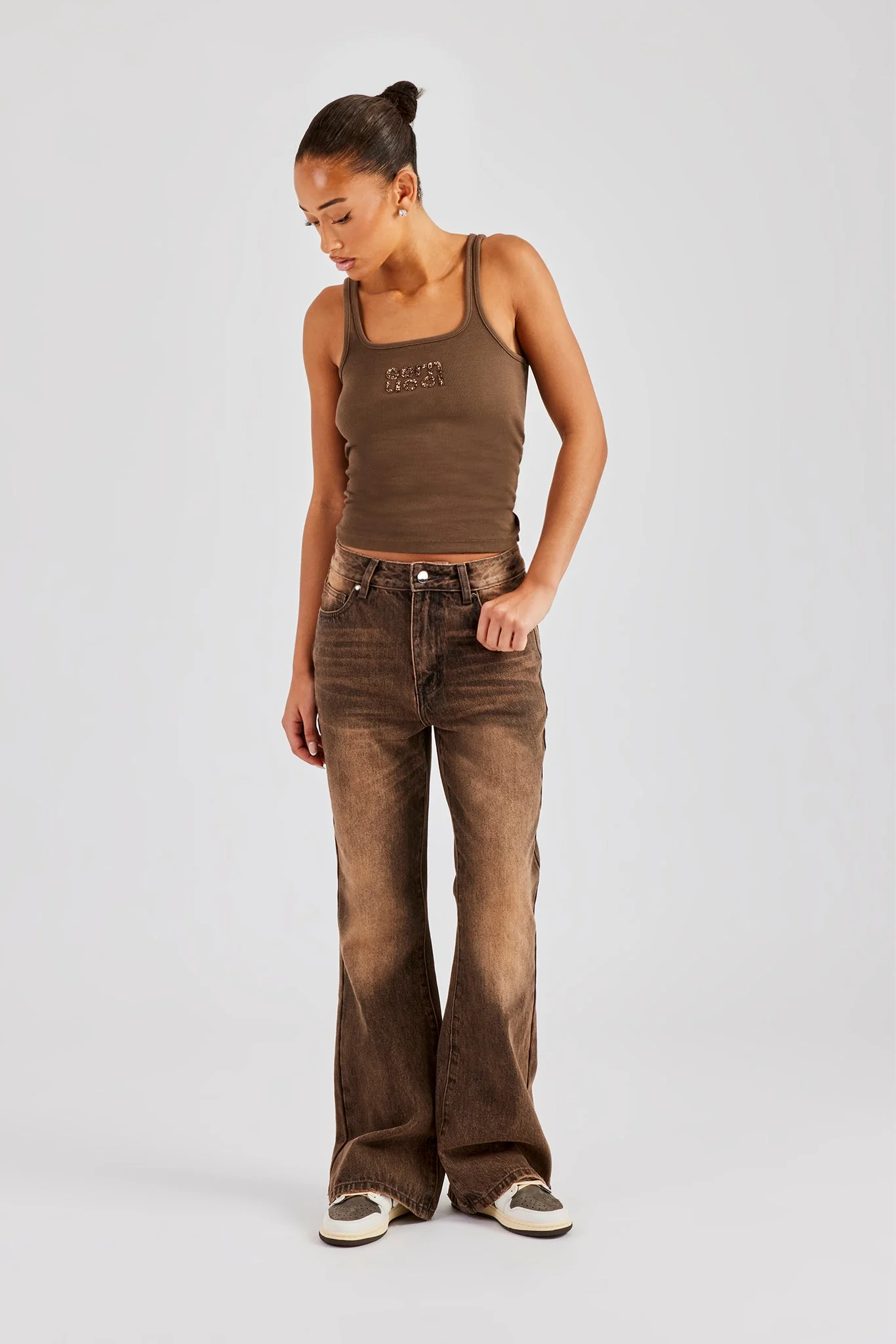 Flare Fit Denim Jean - Washed Brown - Image 2