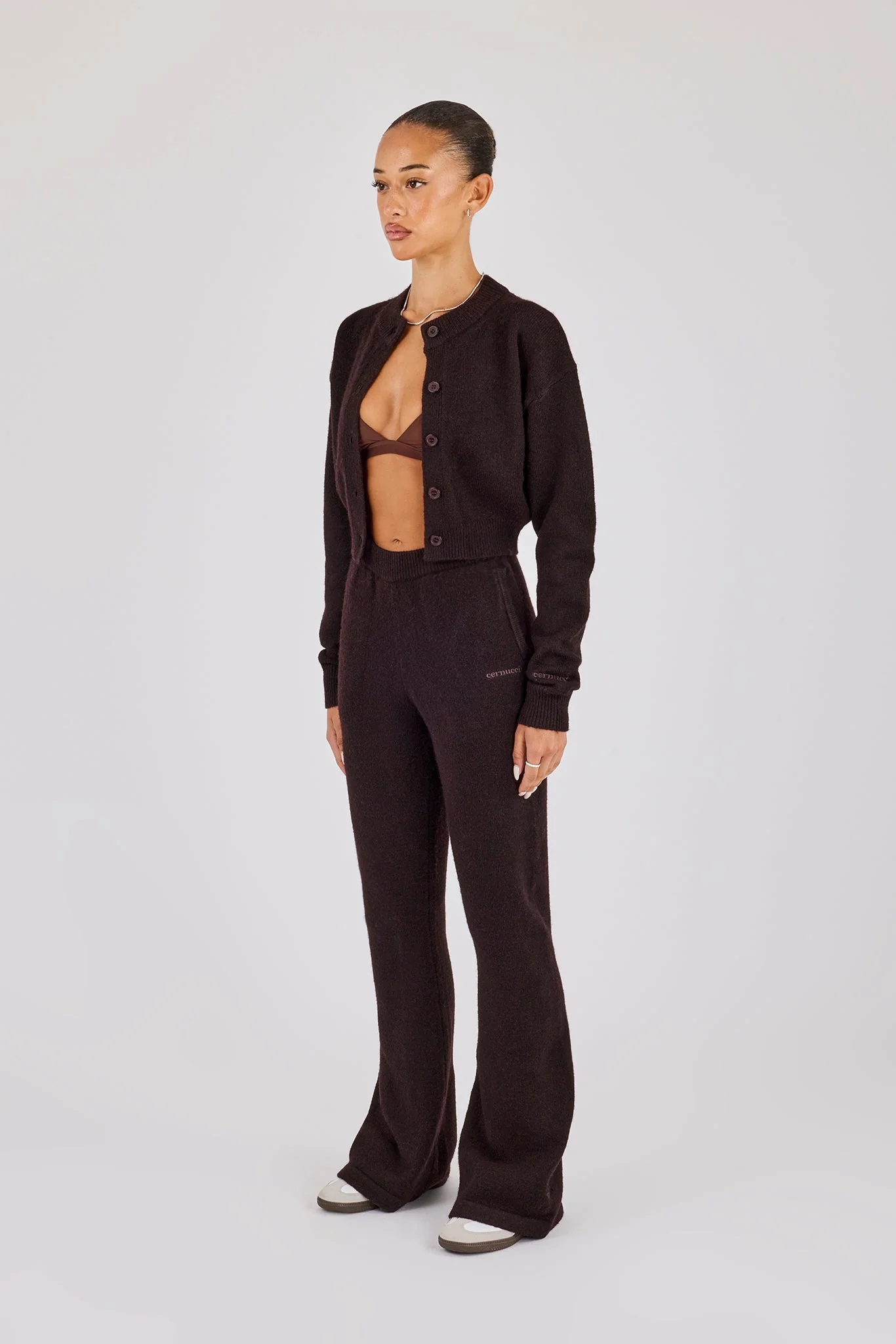 Flare Knitted Trouser - Chocolate - Image 3