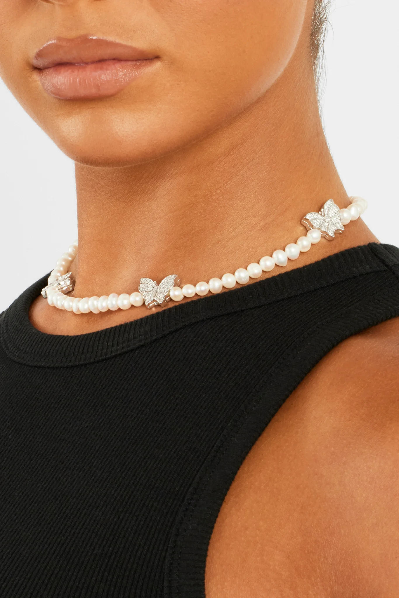 Freshwater Pearl and Iced Butterfly Necklace - Image 2