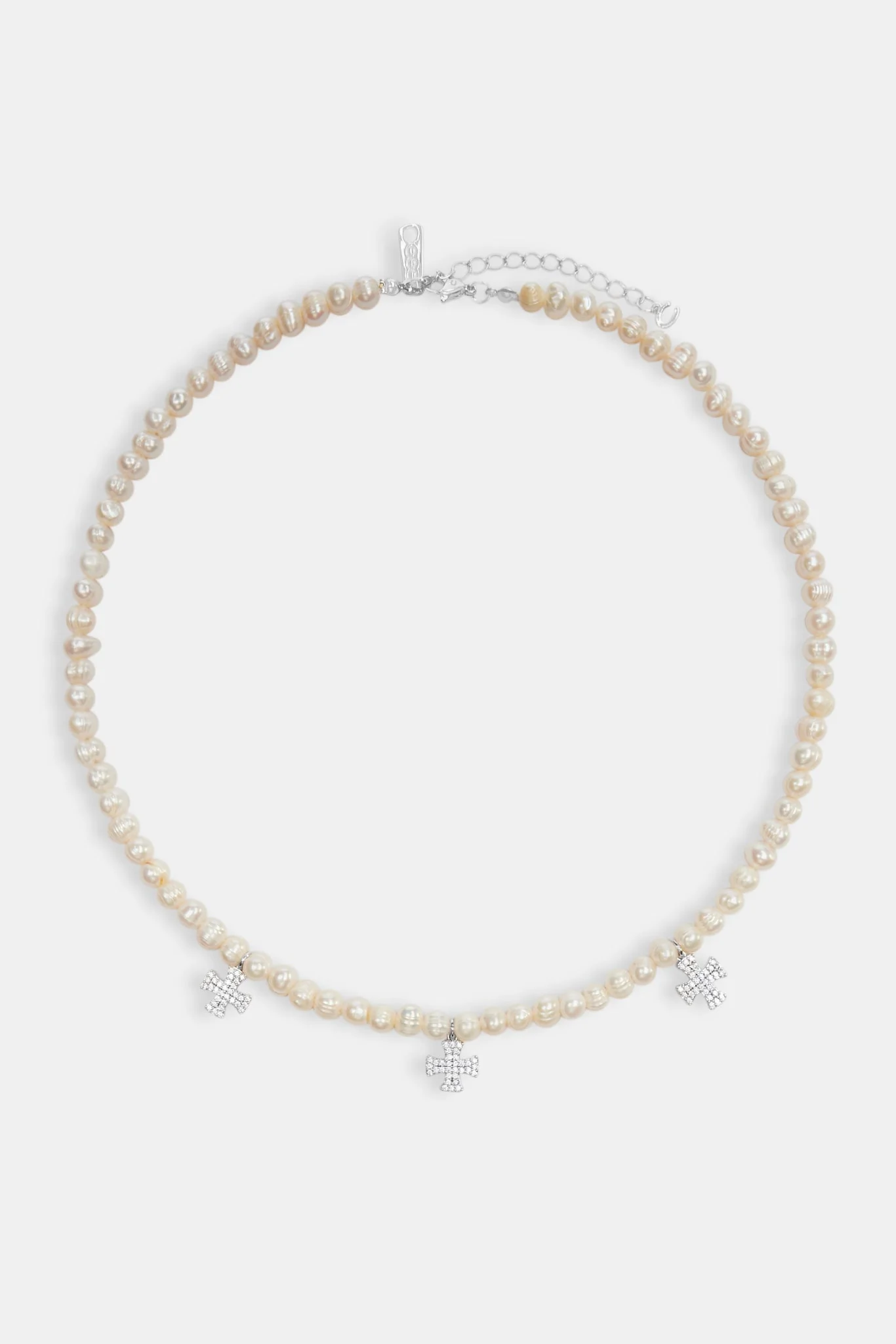Freshwater Pearl Cross Drop Necklace - White - Image 3