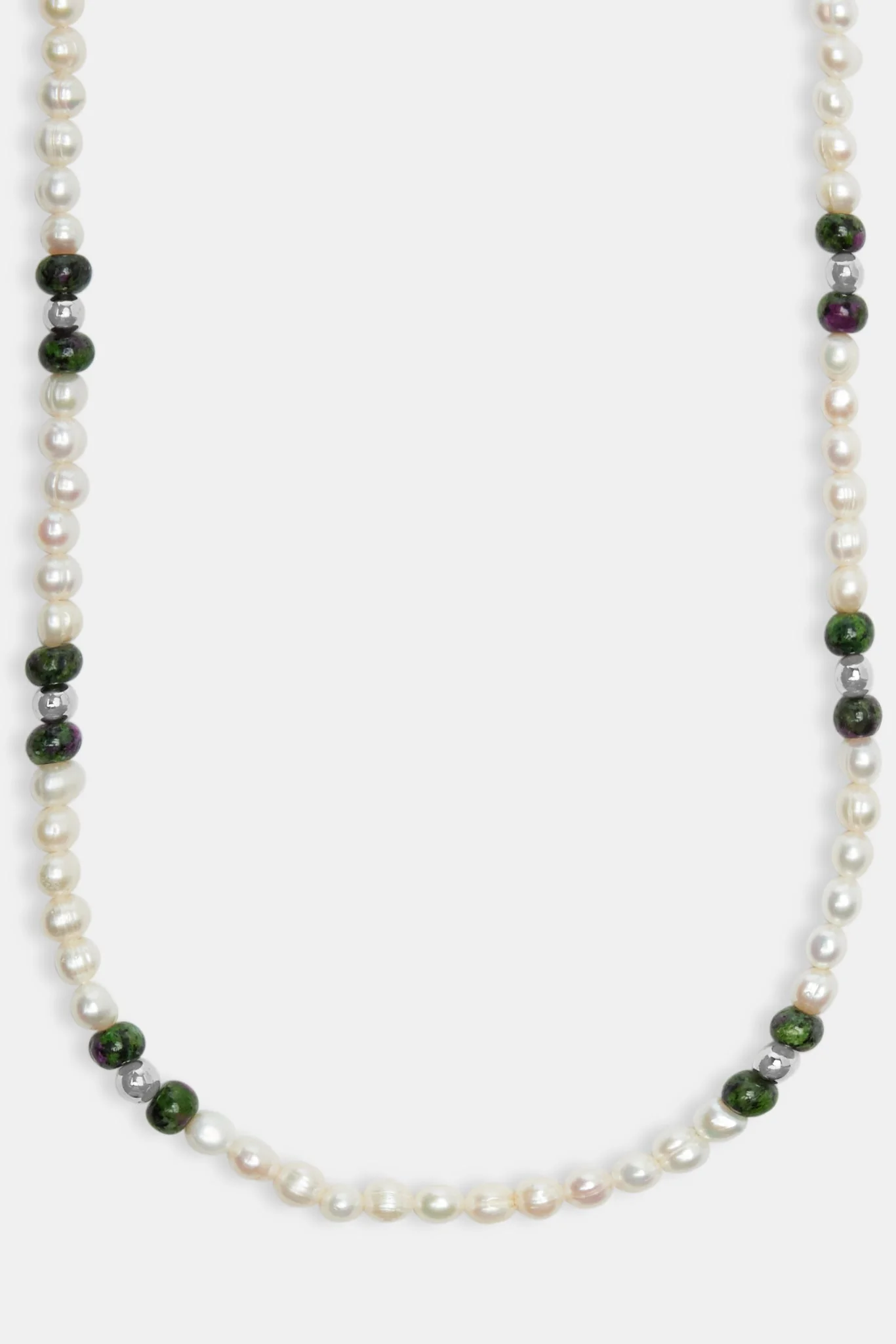 Freshwater Pearl & Green Stone Bead Necklace - Image 2