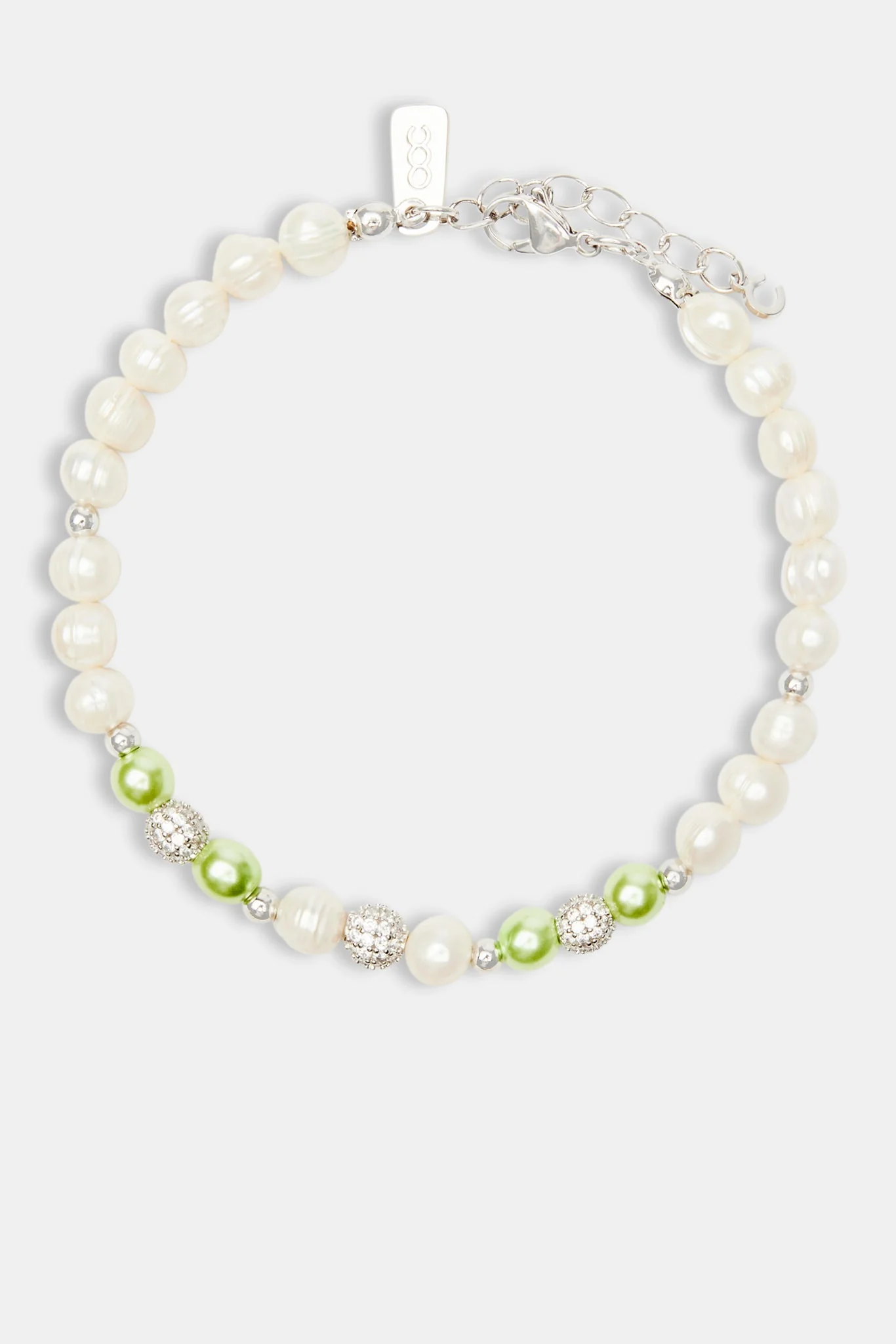 Freshwater Pearl Ice Ball & Green Bead Bracelet - Image 2