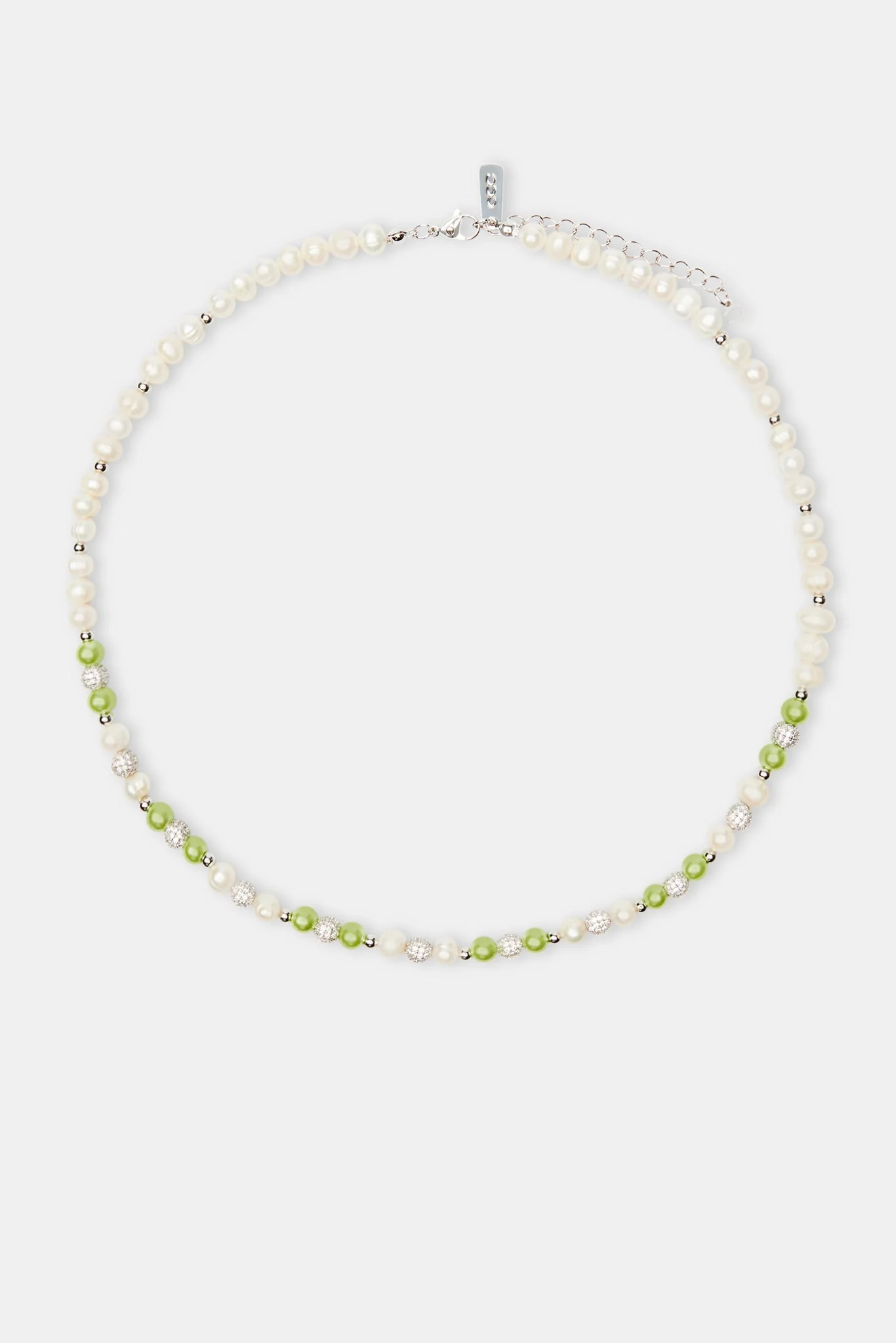 Freshwater Pearl Ice Ball & Green Bead Necklace - Image 4