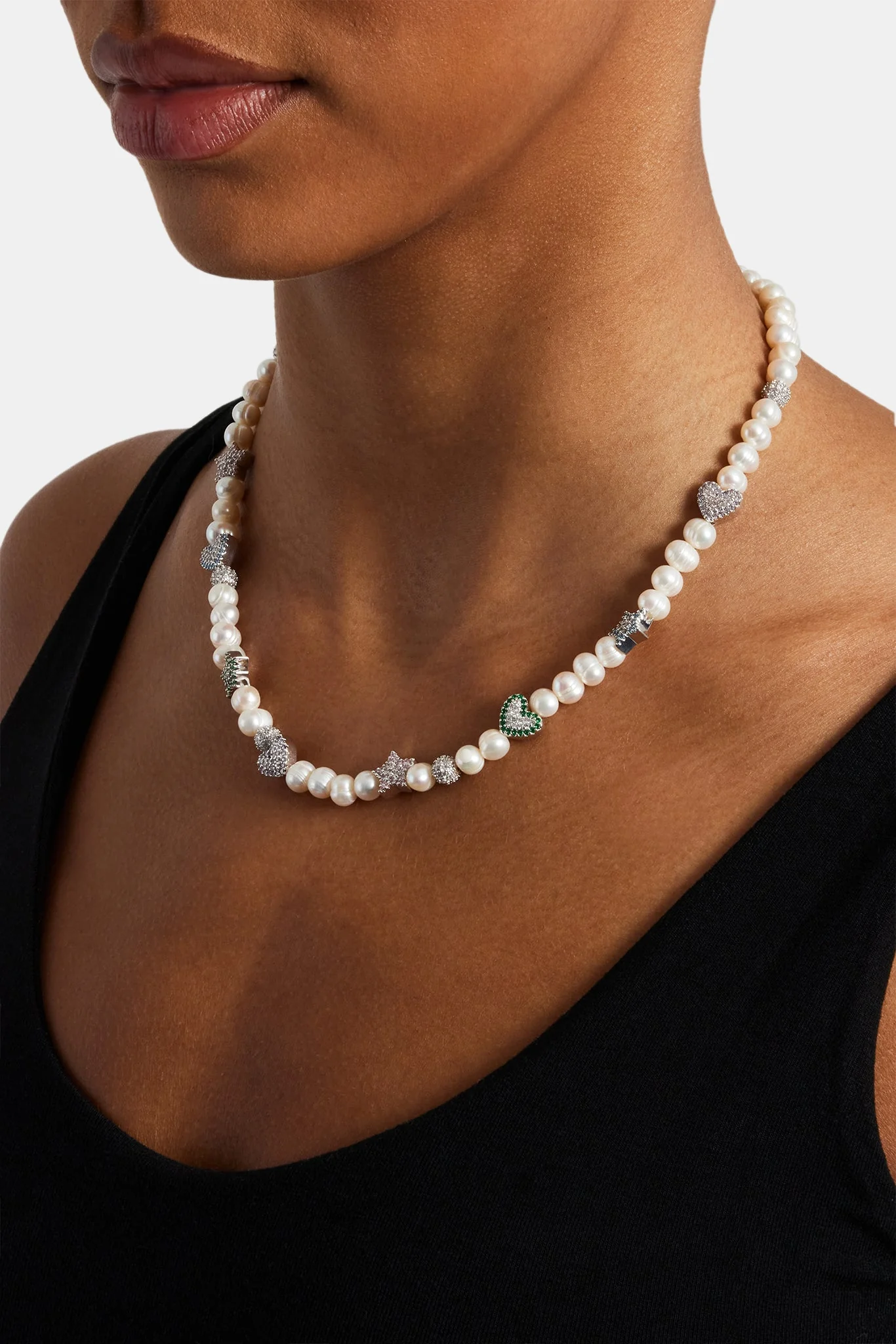Freshwater Pearl Iced Mixed Motif Necklace - 6mm - Image 2