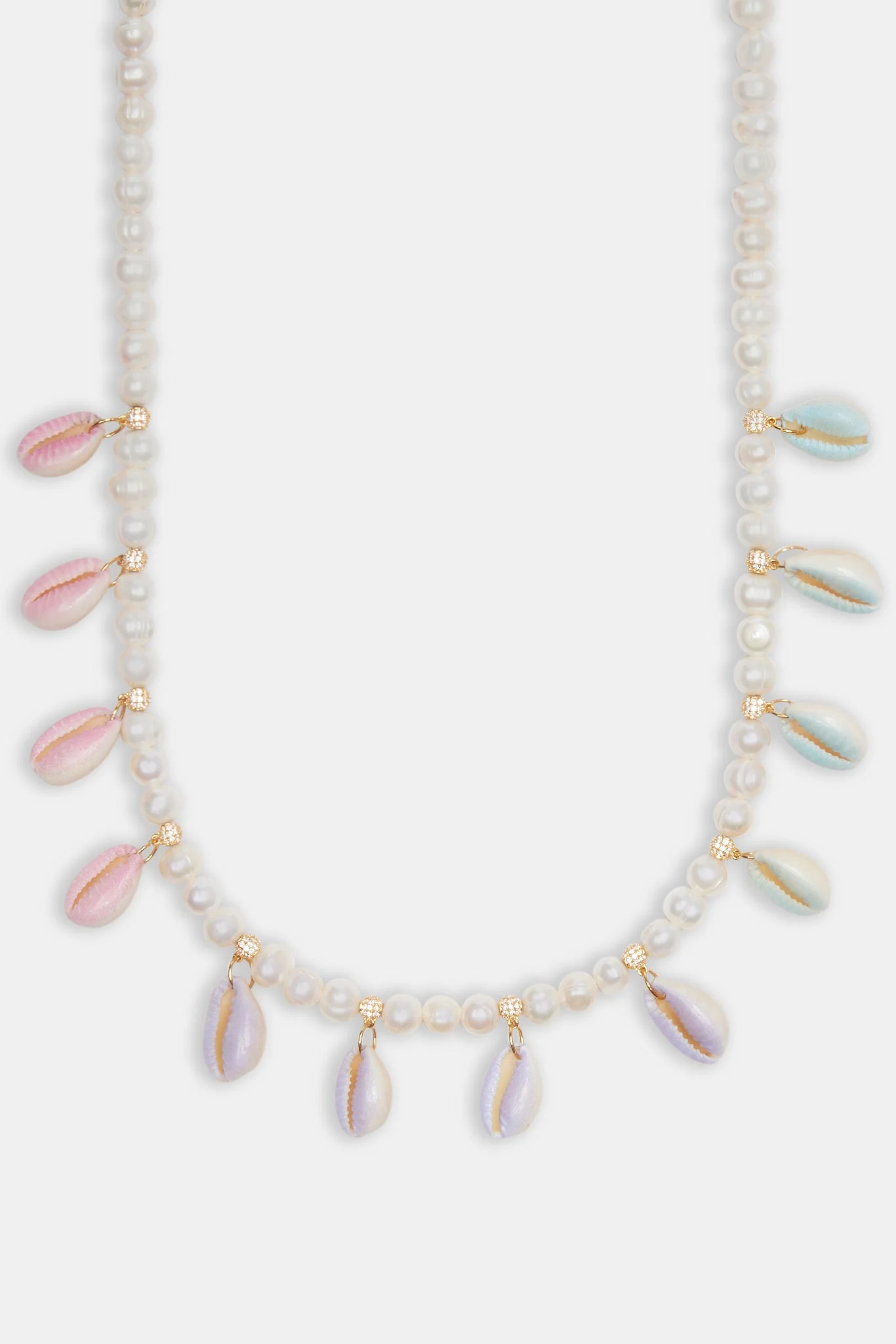 Freshwater Pearl Pastel Cowrie Shell Necklace - Gold - 6mm - Image 2