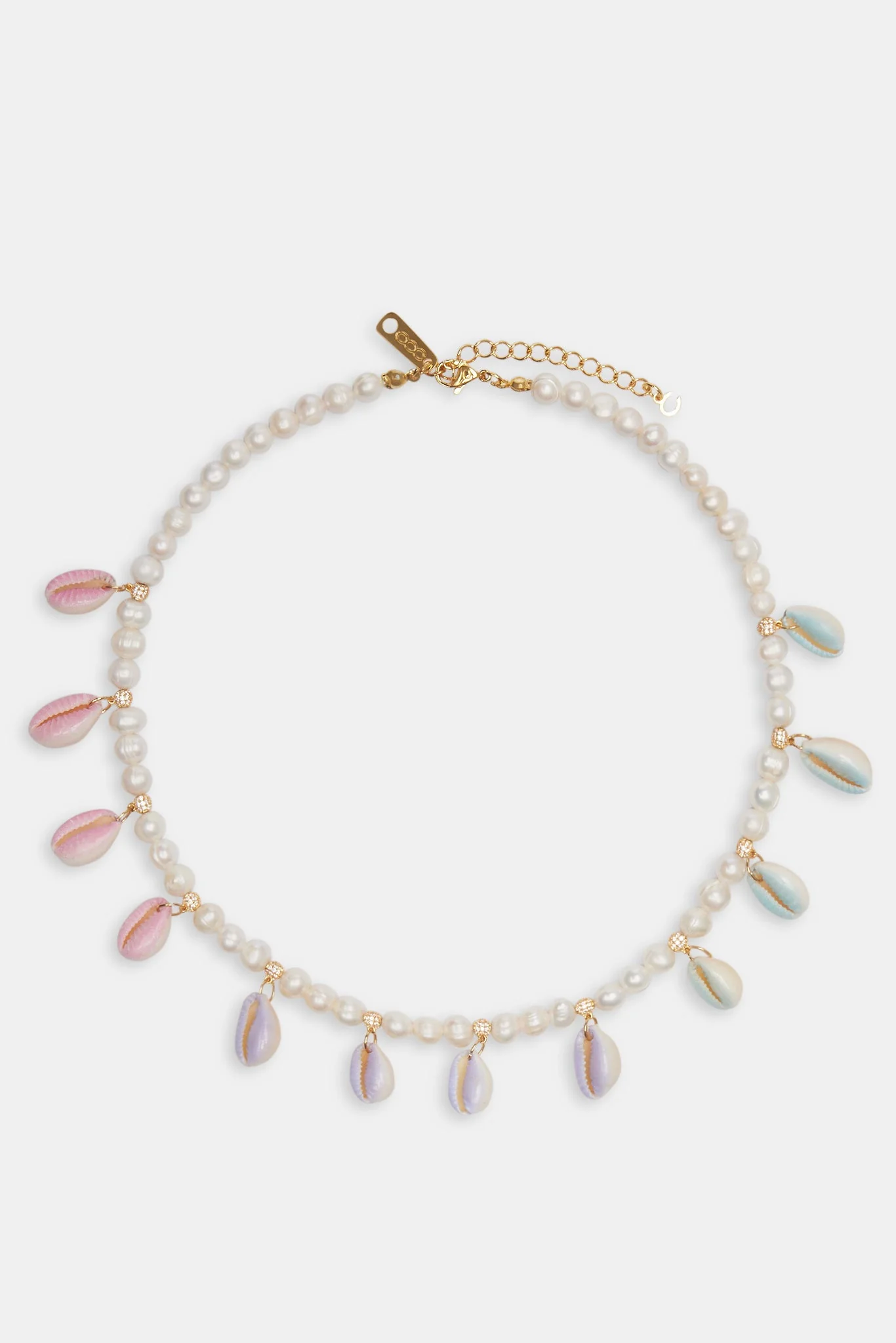 Freshwater Pearl Pastel Cowrie Shell Necklace - Gold - 6mm - Image 4