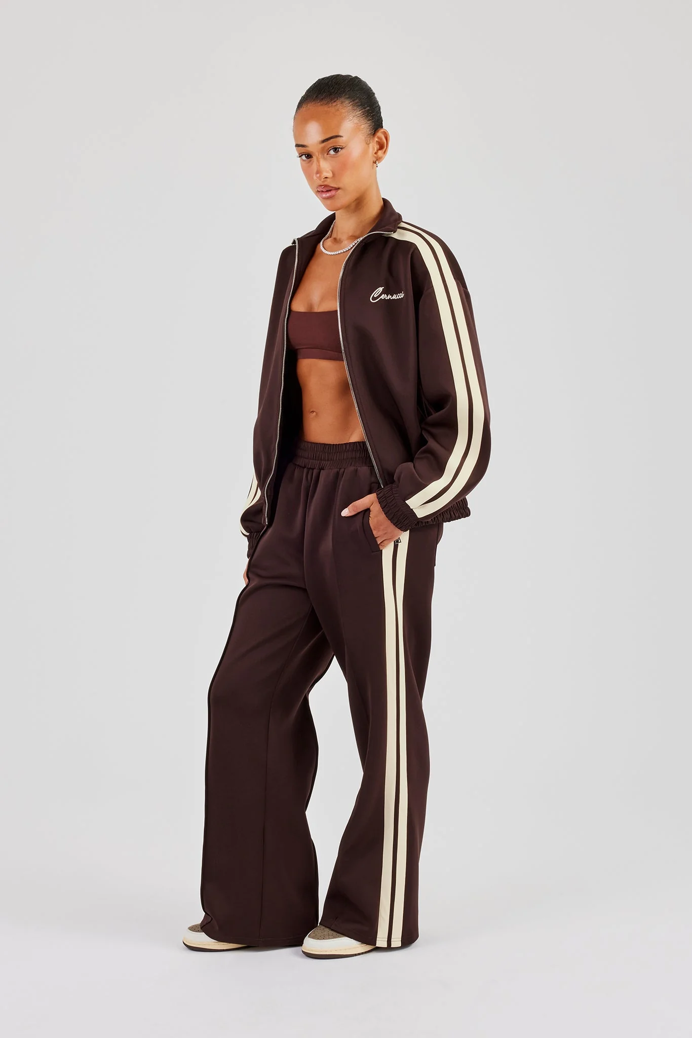 Funnel Neck Butter Yellow Taping Zip Through Tracksuit