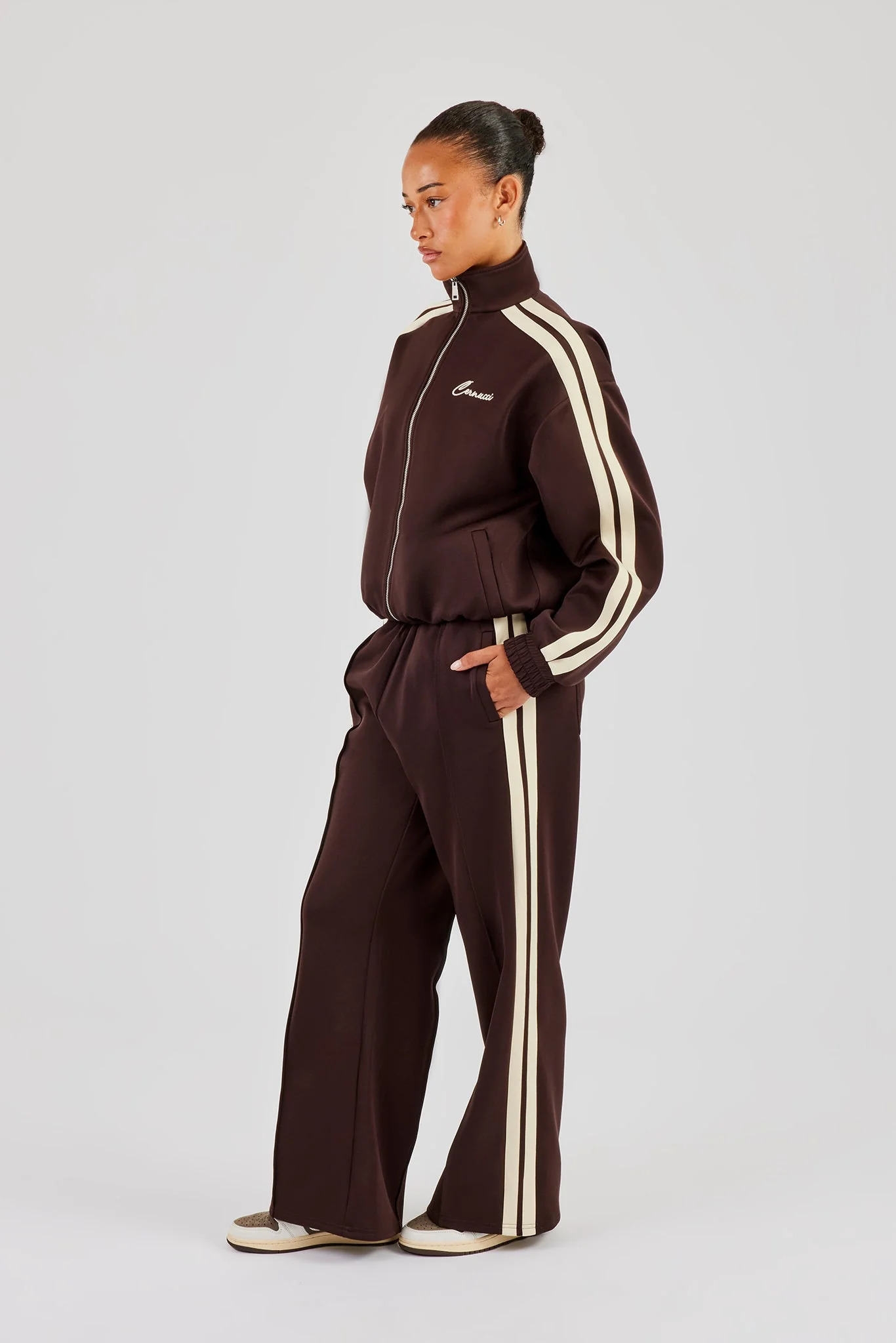 Funnel Neck Butter Yellow Taping Zip Through Tracksuit - Image 2