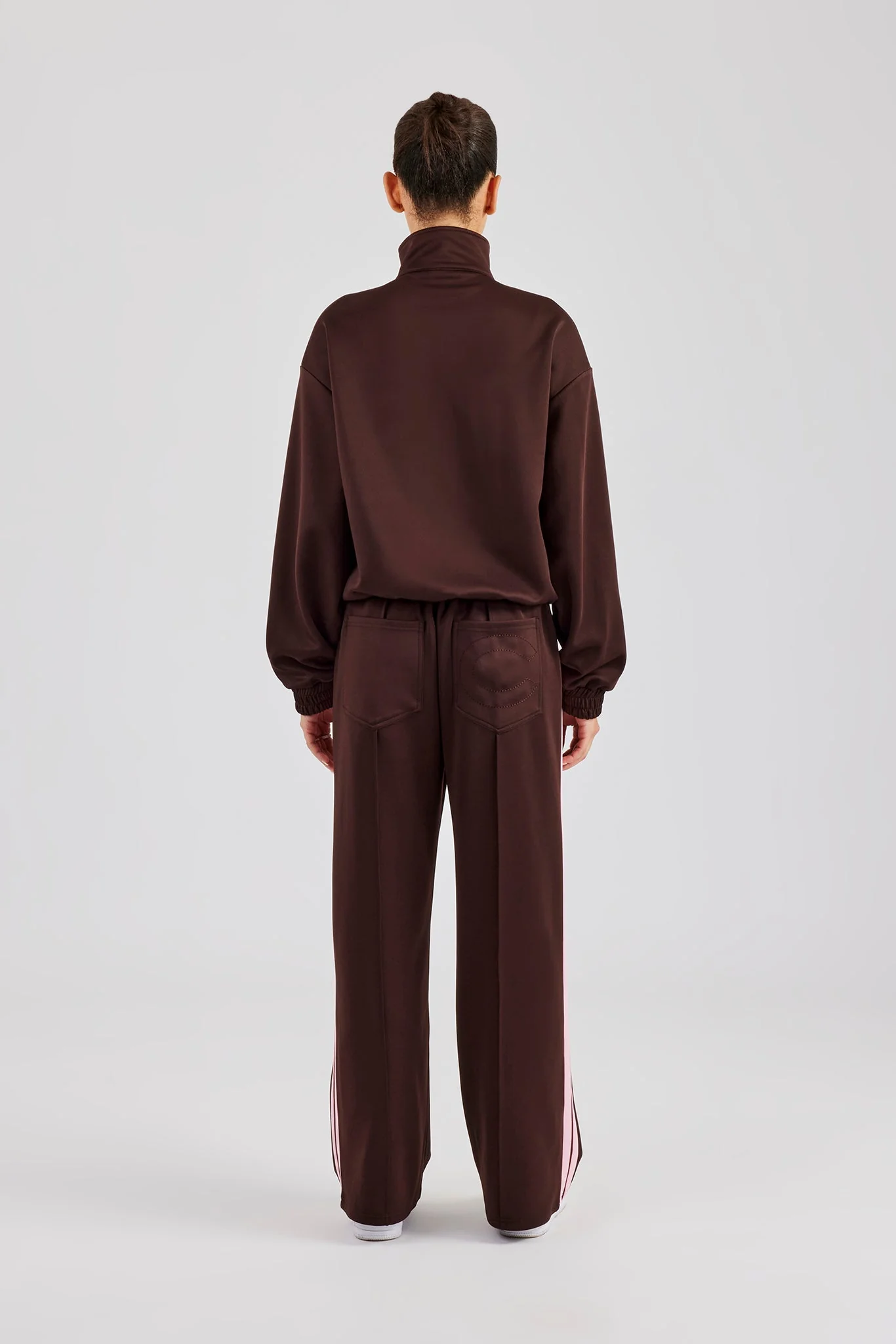 Funnel Neck Pink Taping Zip Through Tracksuit - Chocolate - Image 3