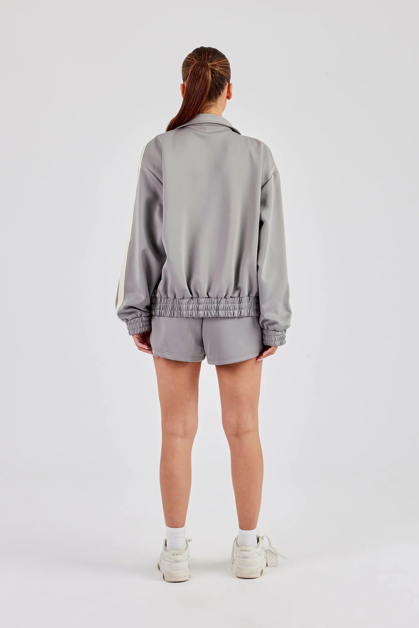 Funnel Neck Taping Jacket & Shorts - Grey - Image 3
