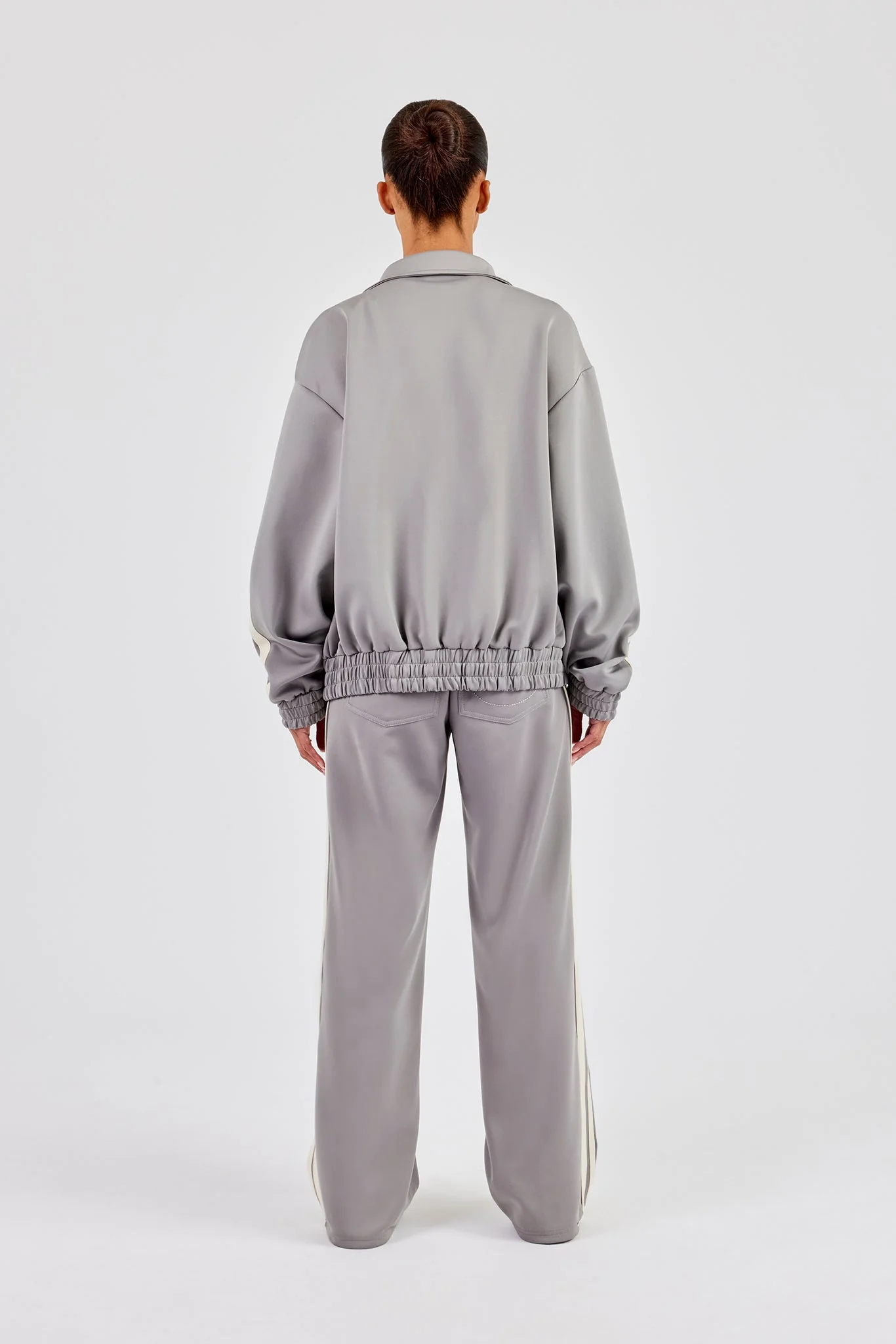 Funnel Neck Taping Jacket & Tailored Trouser - Grey - Image 3