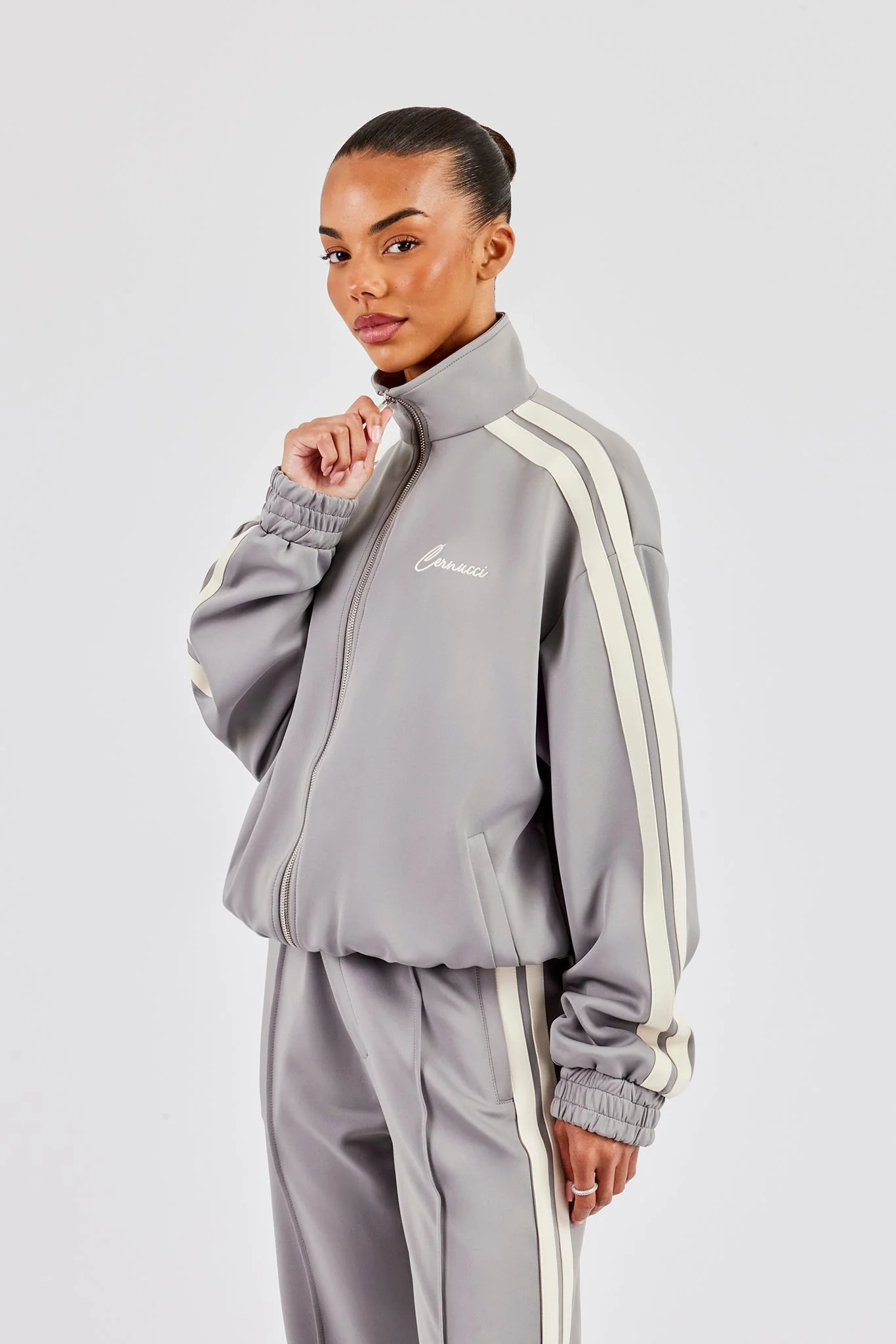 Funnel Neck Taping Jacket & Tailored Trouser - Grey - Image 5