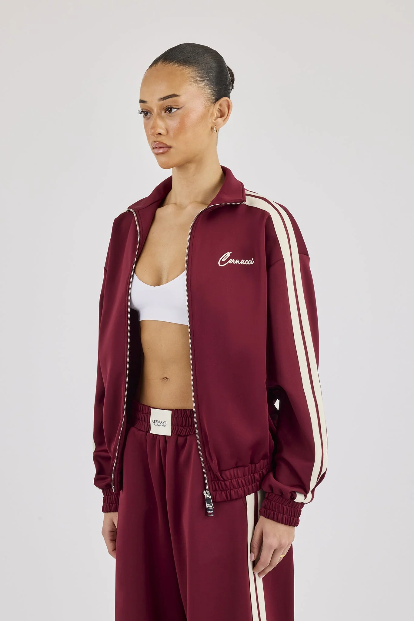 Funnel Neck Taping Track Jacket - Burgundy - Image 2