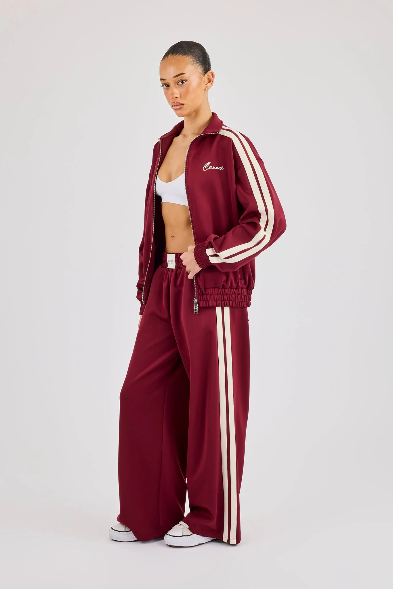 Funnel Neck Taping Track Jacket - Burgundy - Image 4