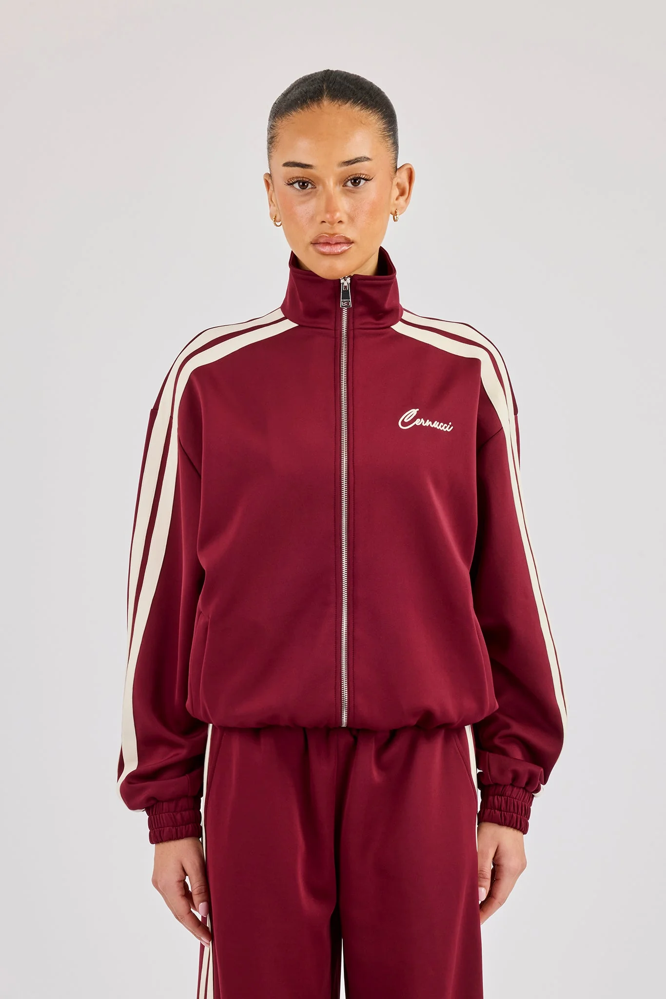 Funnel Neck Taping Track Jacket - Burgundy - Image 5