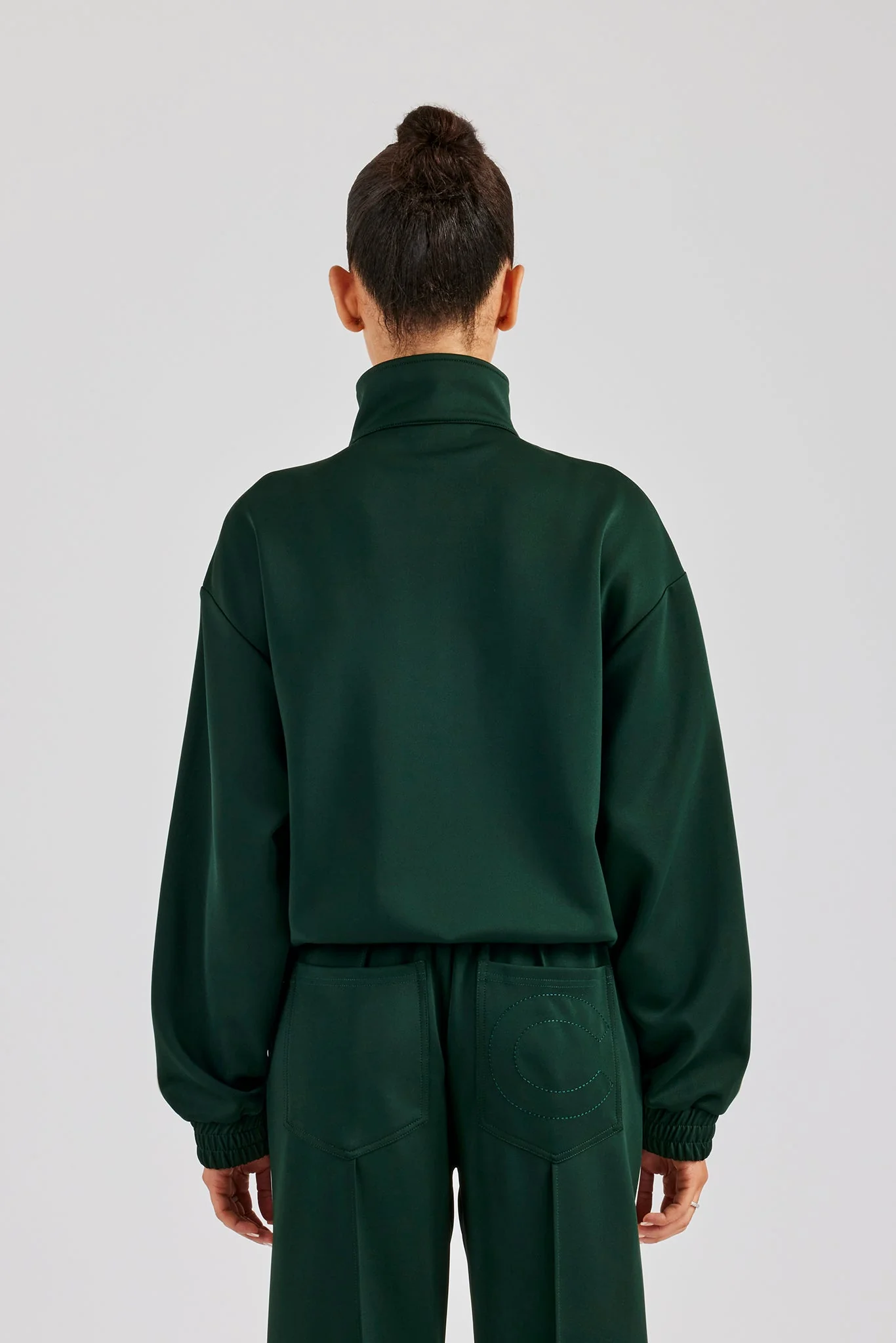 Funnel Neck Taping Zip Through Track Jacket - Bottle Green - Image 3