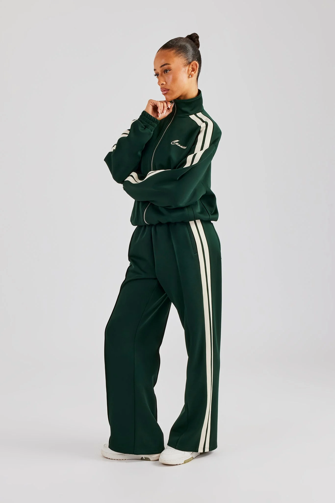 Funnel Neck Taping Zip Through Track Jacket - Bottle Green - Image 4