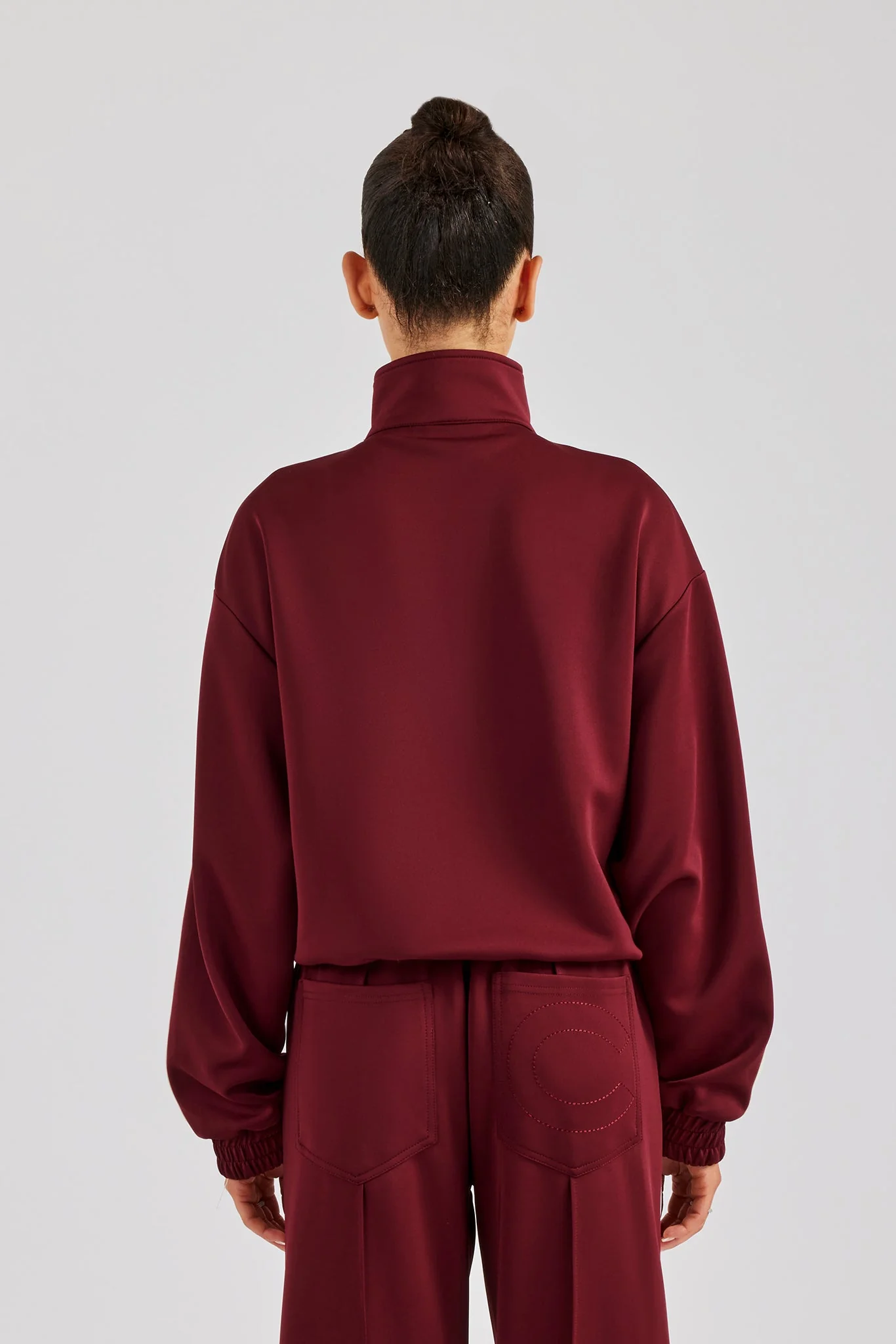 Funnel Neck Taping Zip Through Track Jacket - Burgundy - Image 3