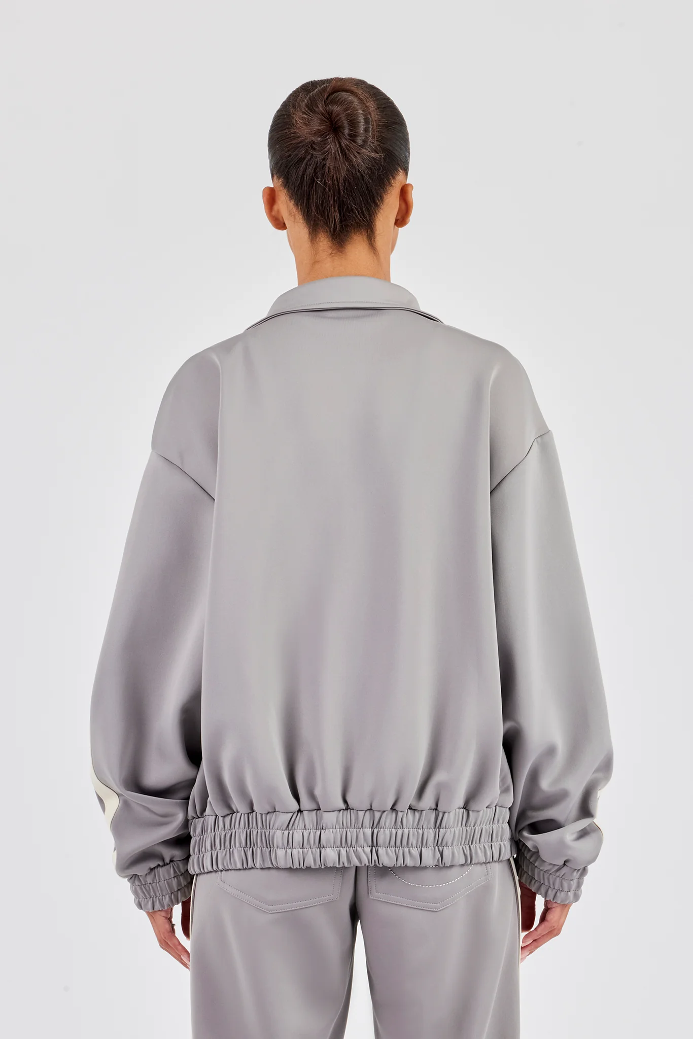 Funnel Neck Taping Zip Through Track Jacket - Grey - Image 3