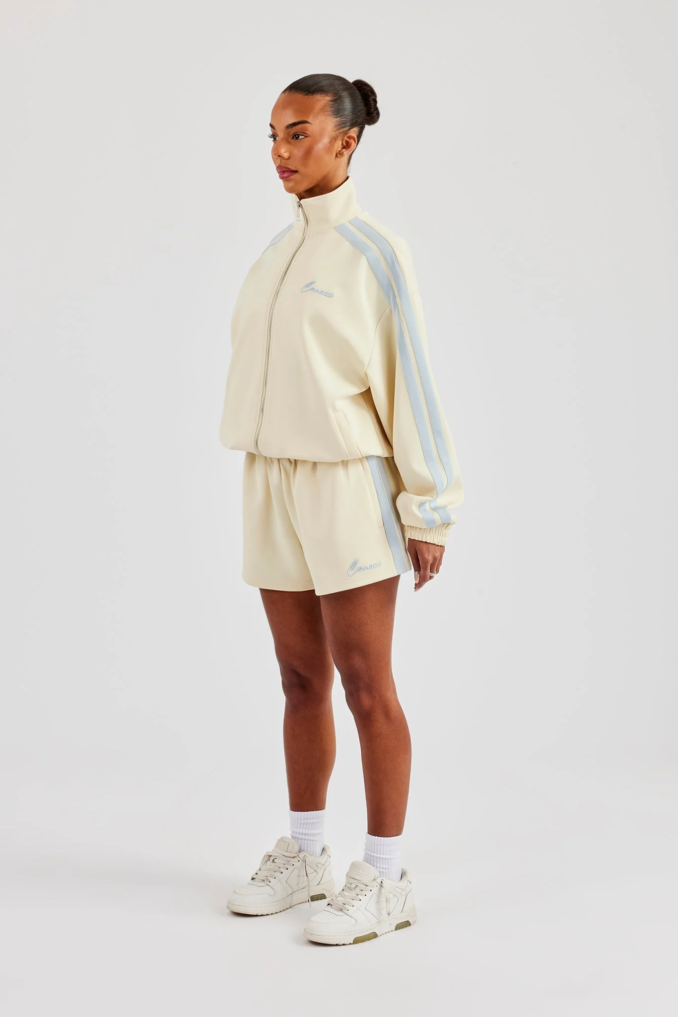 Funnel Neck Taping Zip Through Track Jacket & Short - Butter Yellow - Image 2