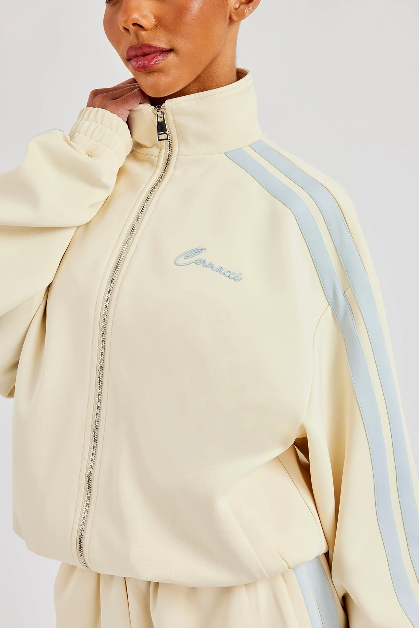 Funnel Neck Taping Zip Through Track Jacket & Short - Butter Yellow - Image 4