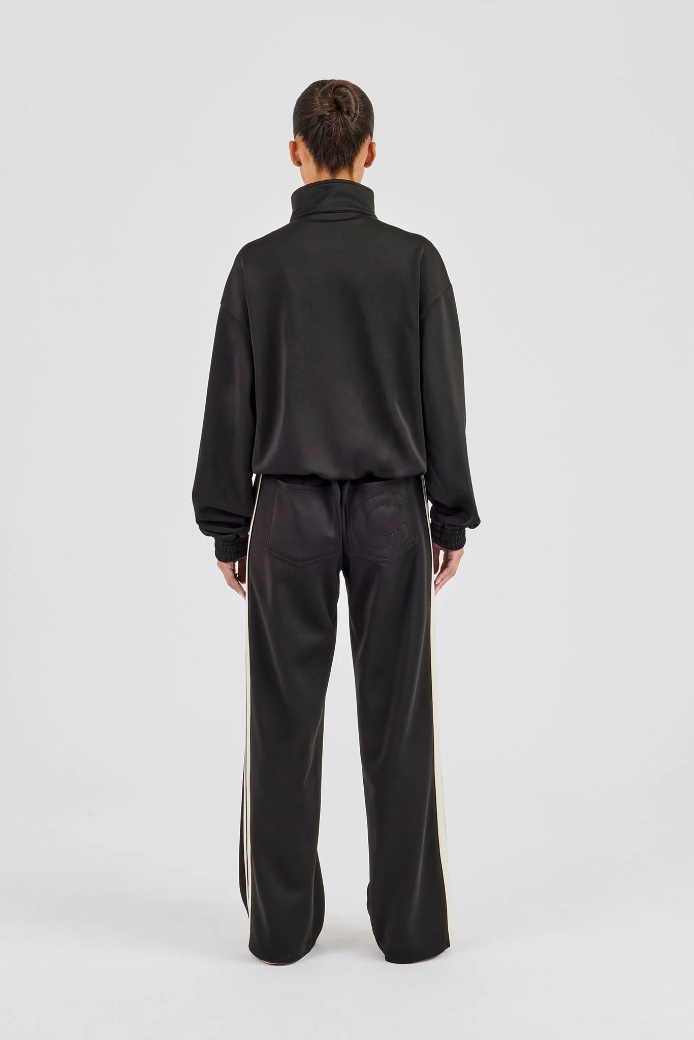 Funnel Neck Taping Zip Through Track Jacket & Tailored Trouser - Black - Image 3