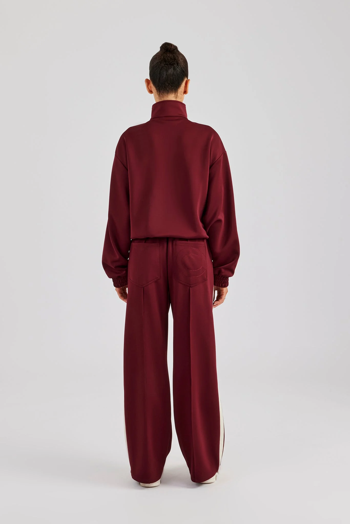 Funnel Neck Taping Zip Through Tracksuit  - Burgundy - Image 3