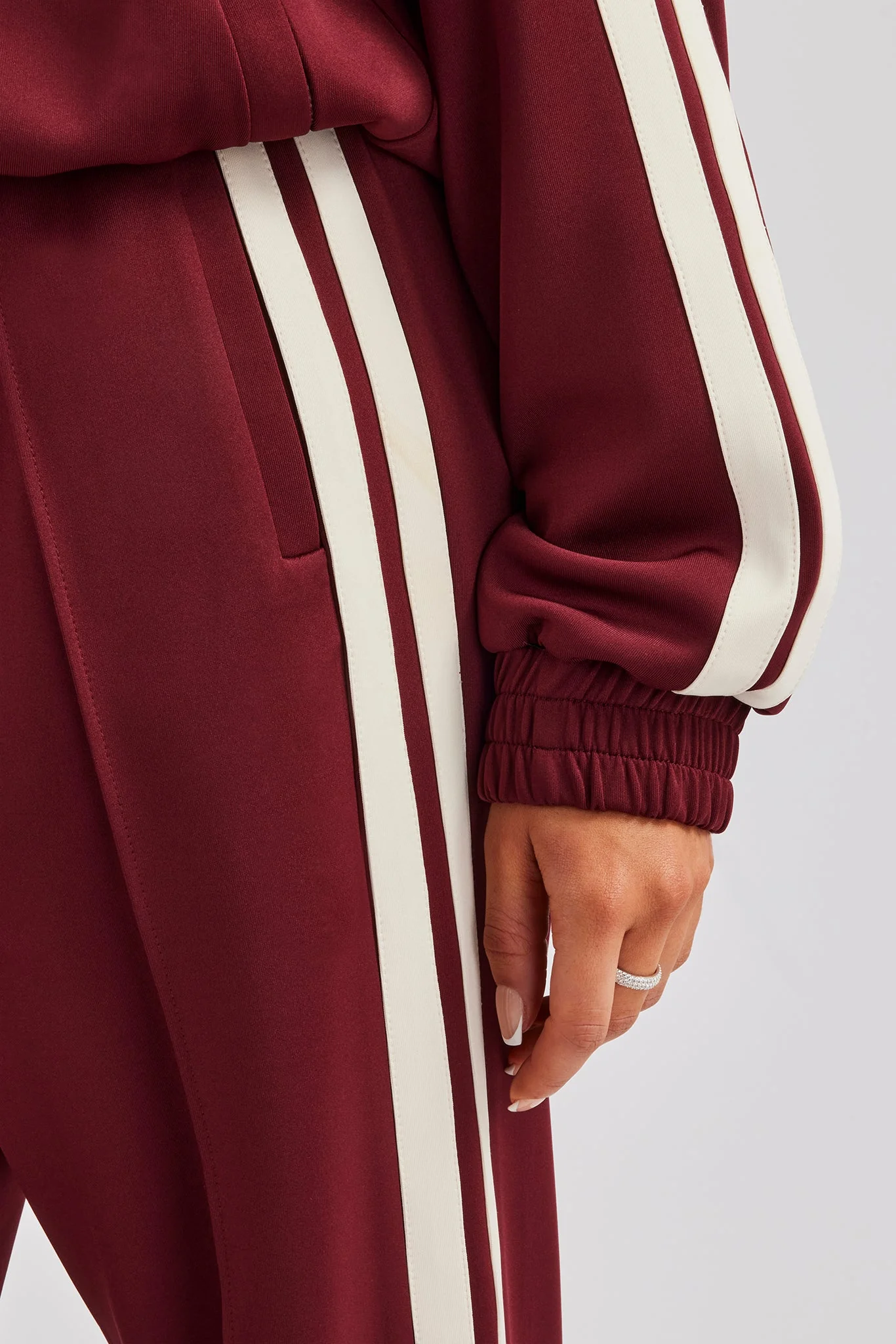Funnel Neck Taping Zip Through Tracksuit  - Burgundy - Image 5