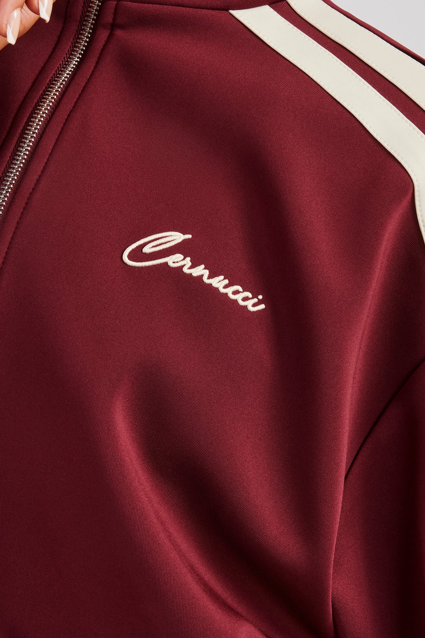 Funnel Neck Taping Zip Through Tracksuit  - Burgundy - Image 6