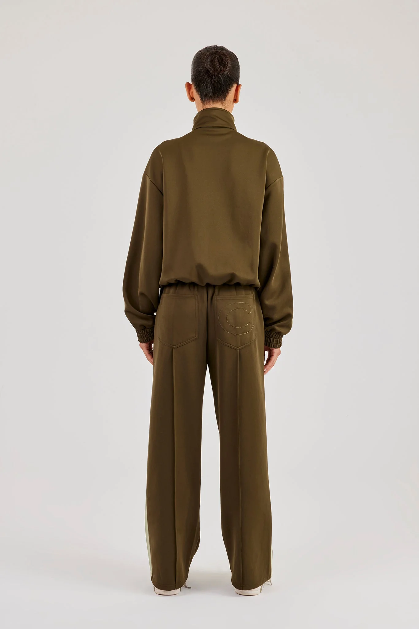 Funnel Neck Taping Zip Through Tracksuit - Khaki - Image 3