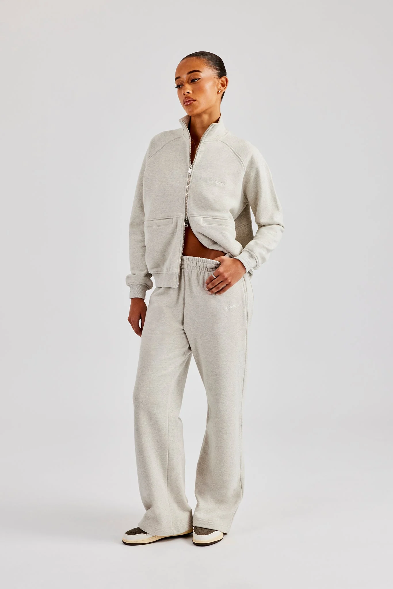 Funnel Neck Zip Through Tracksuit - Ash Grey - Image 4