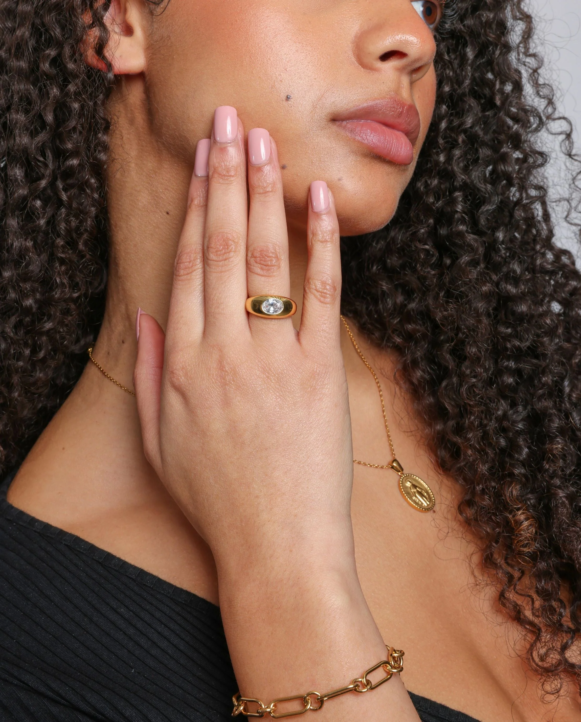 Gemstone Dome Ring - Gold - 10mm - Image 2
