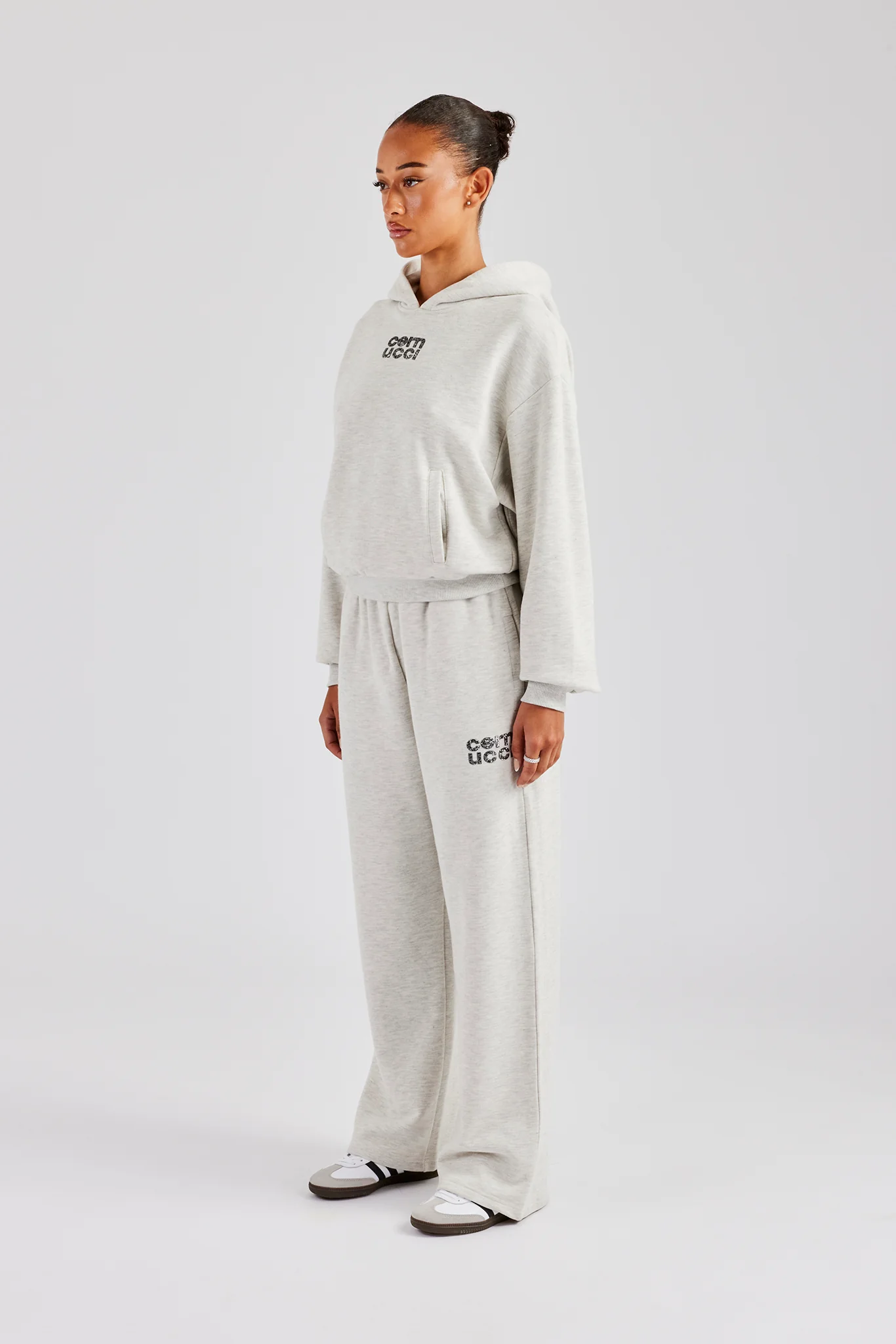 Glitter Applique Oversized Hooded Tracksuit - Ash Grey - Image 3