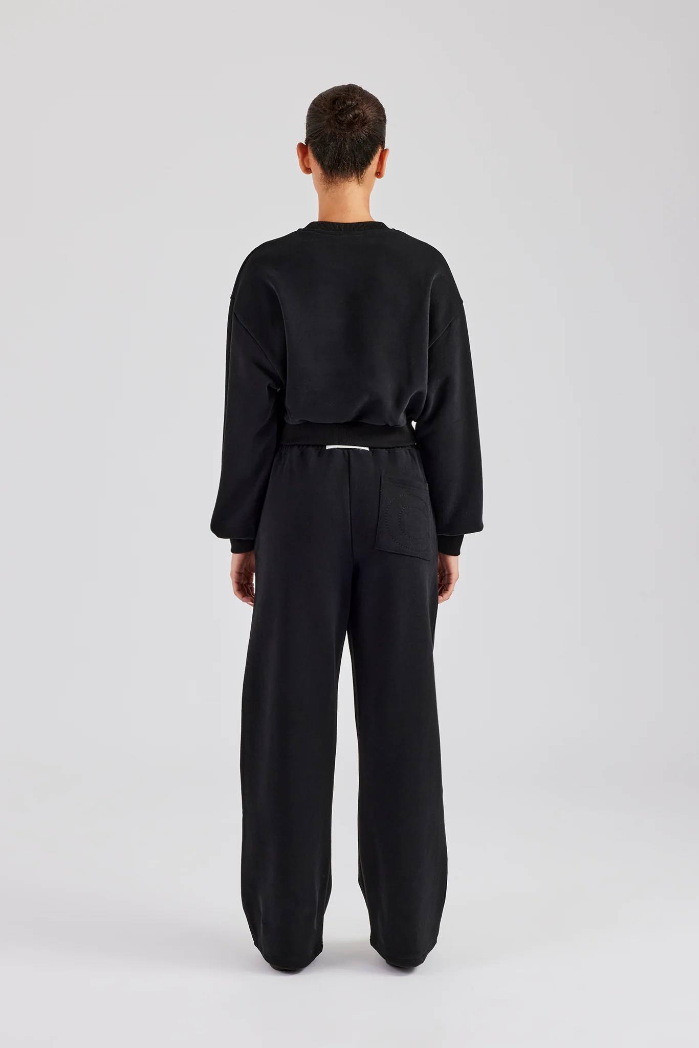 Glitter Applique Cropped Sweatshirt Tracksuit - Black - Image 4