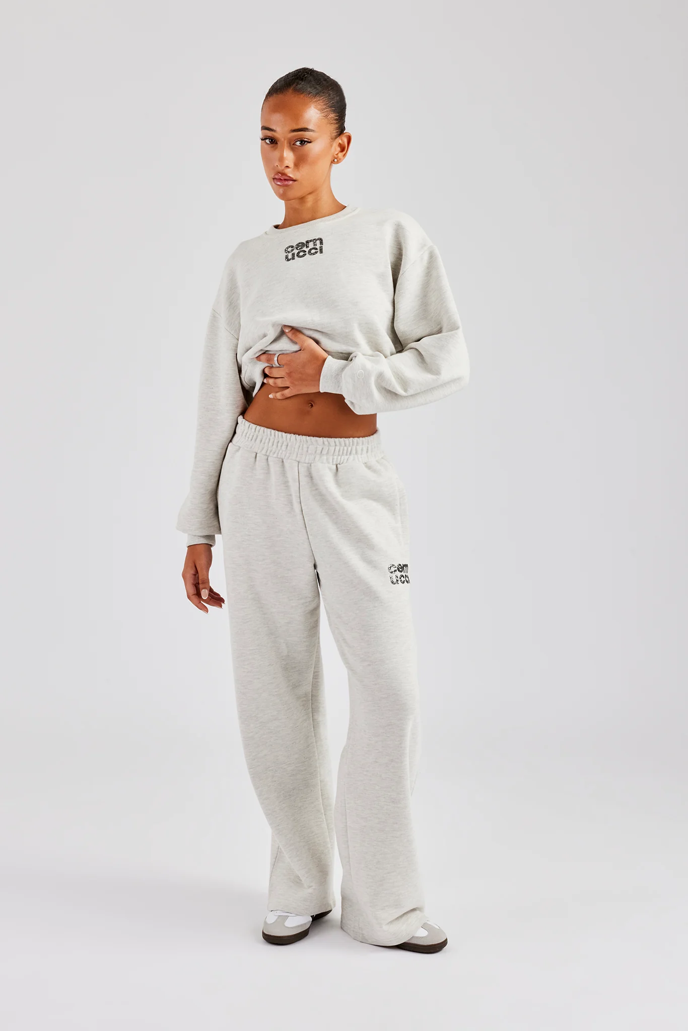 Glitter Applique Wide Leg Jogger - Ash Grey - Image 3